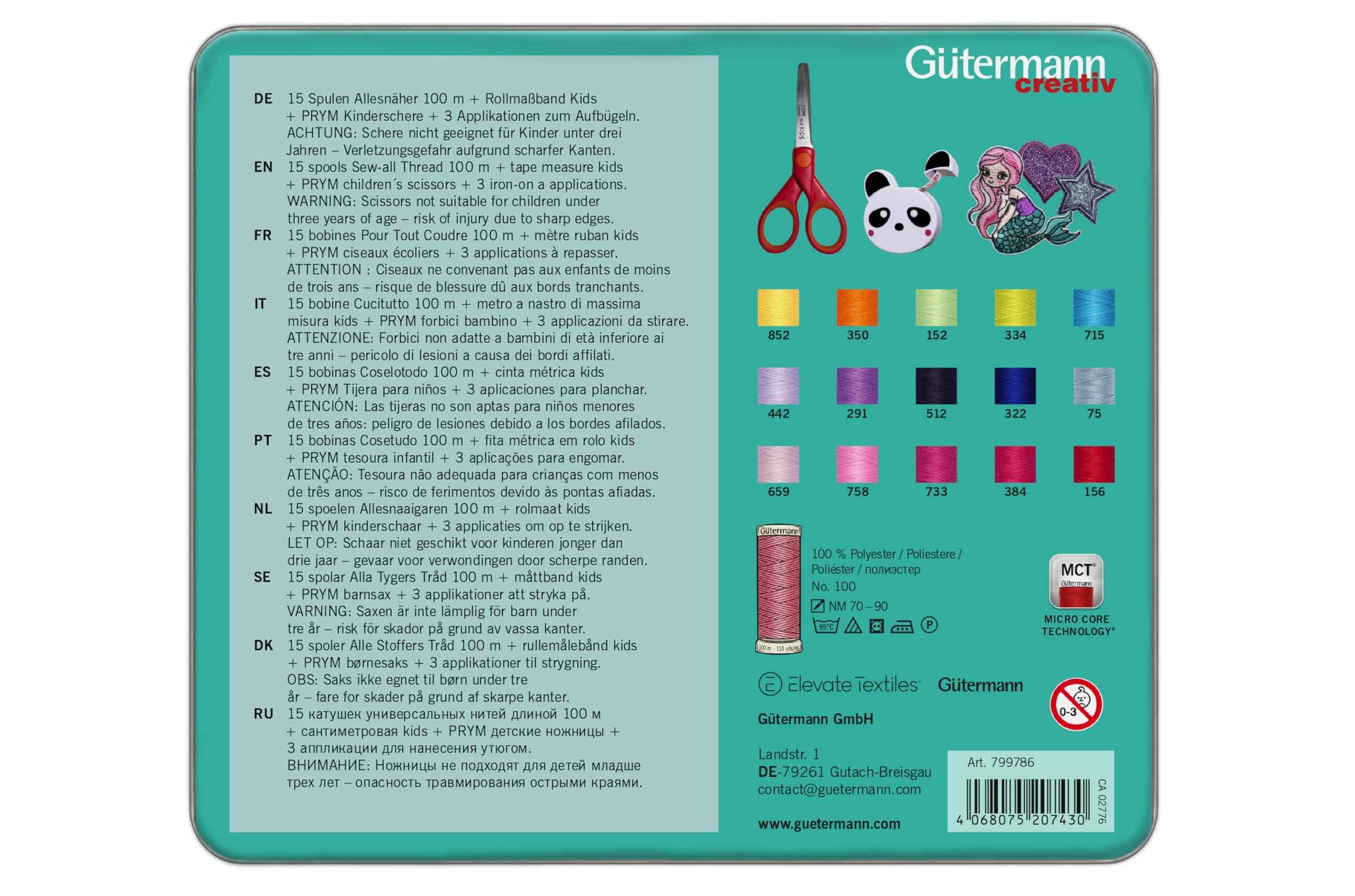 Gütermann Allesnäher-Set mit Zubehör, 15 Rollen à 100 m Nähgarn