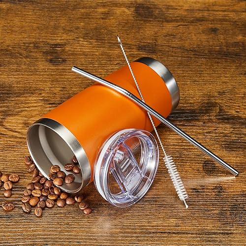 Miniatura 6 de COMOOO Paquete de 8 vasos de 20 onzas con aislamiento al vacío de doble pared para café, taza de viaje de acero inoxidable a granel con tapa y