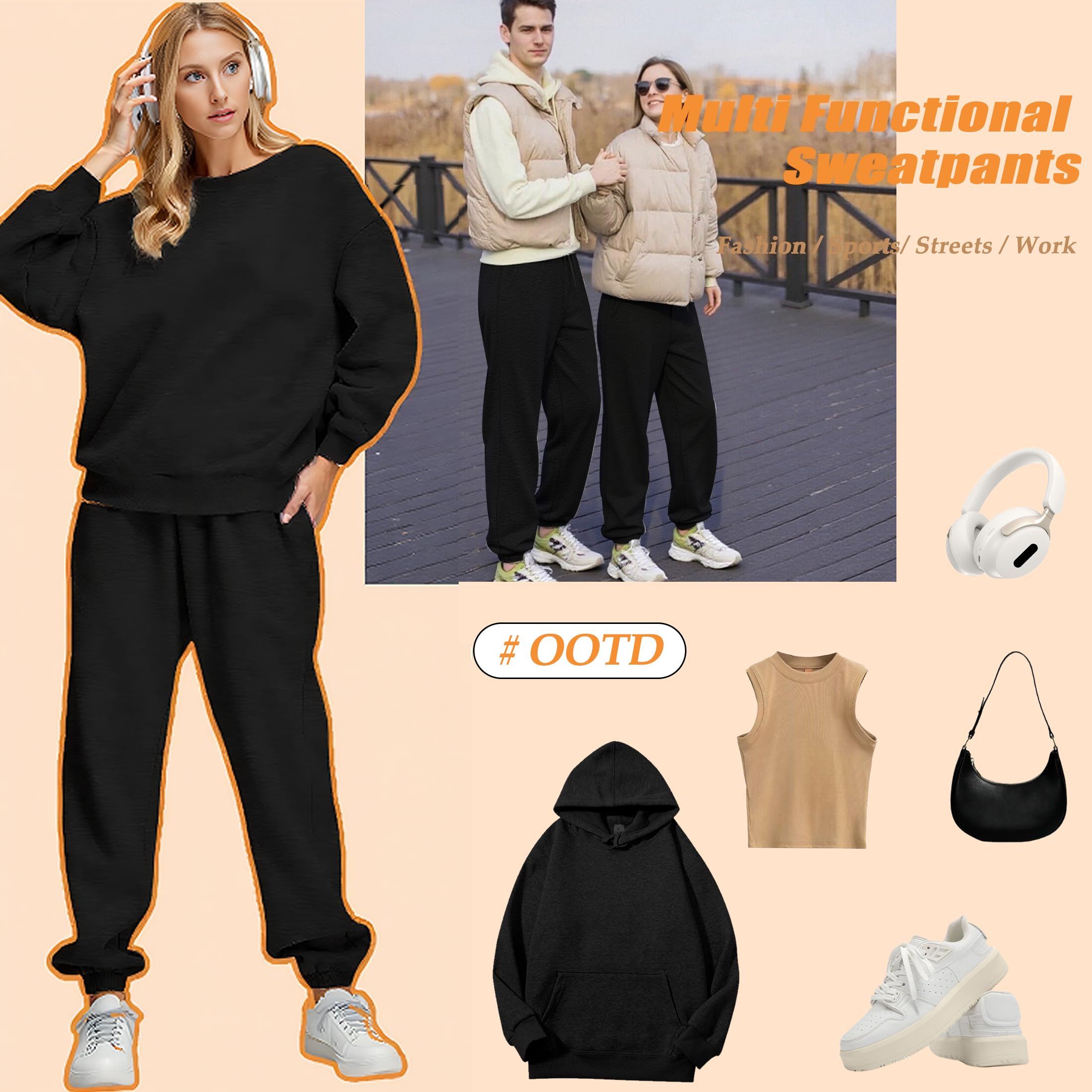 Pantalon de Jogging Femme Taille Haute Pantalon de Sport Hiver | Thermique Pantalon de Survetement Baggy pour Training Fitness Gym Loisirs