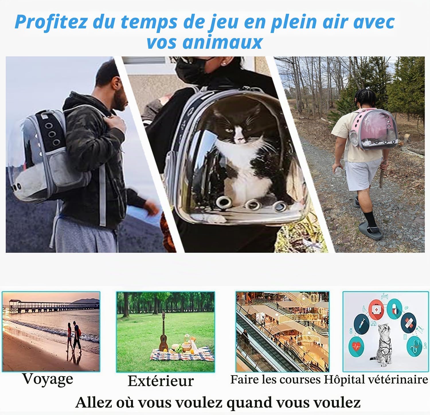 Sac Transport Chatet à l'arrière Extensible Transparent, Sac a Dos Chat Sac à Dos Chien, pour Petits Chiens et Chats, la Randonnée et l'utilisation en Extérieur (Rose, Front Expand)