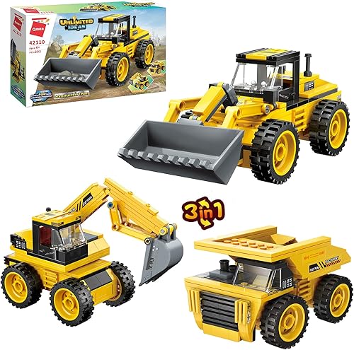 LITTLE FROGGY Vehículo de construcción urbano 3 en 1 con excavadora de ingeniería, cargador de camión volquete compatible con bloques Lego para