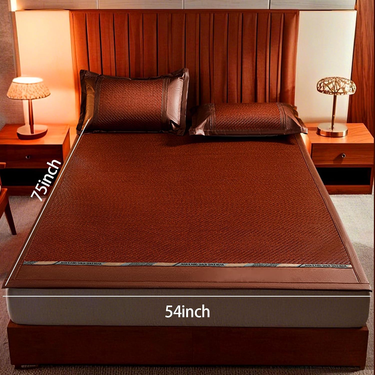 Natural Cool PE Rattan Woven Cooling Mat, Breathable Summer Bed Sheet for Full Size Bed, Foldable Tatami Floor Pad, Easy to Clean & Durable for Bedroom, Living Room, Guest Room,Brown(54 * 75inch)