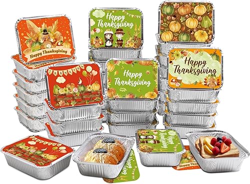 Miniatura 3 de WorldBazaar Recipientes de alimentos de aluminio para Acción de Gracias con tapas de acuarela