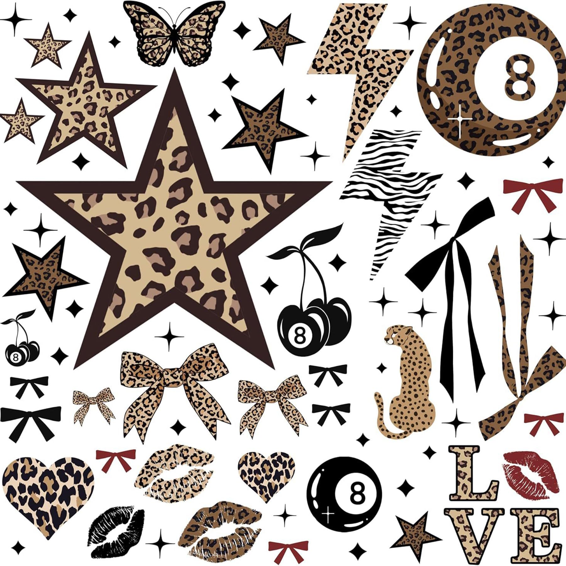 Wasise Leopard Print Stickers - 100PCS Y2k Room Decor, Leopard Room Decor, Star Wall Decals, DIY Cheetah Print Stickers, Y2k Stickers, Cheetah Print Bedroom Decorations, 2000s Sticker for Study