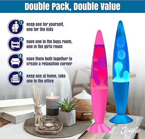 Miniatura 6 de Jambo Hermosa lámpara líquida de 16 pulgadas, base azul, líquido azul, cera blanca y base rosa, líquido morado, cera rosa, paquete doble, luz