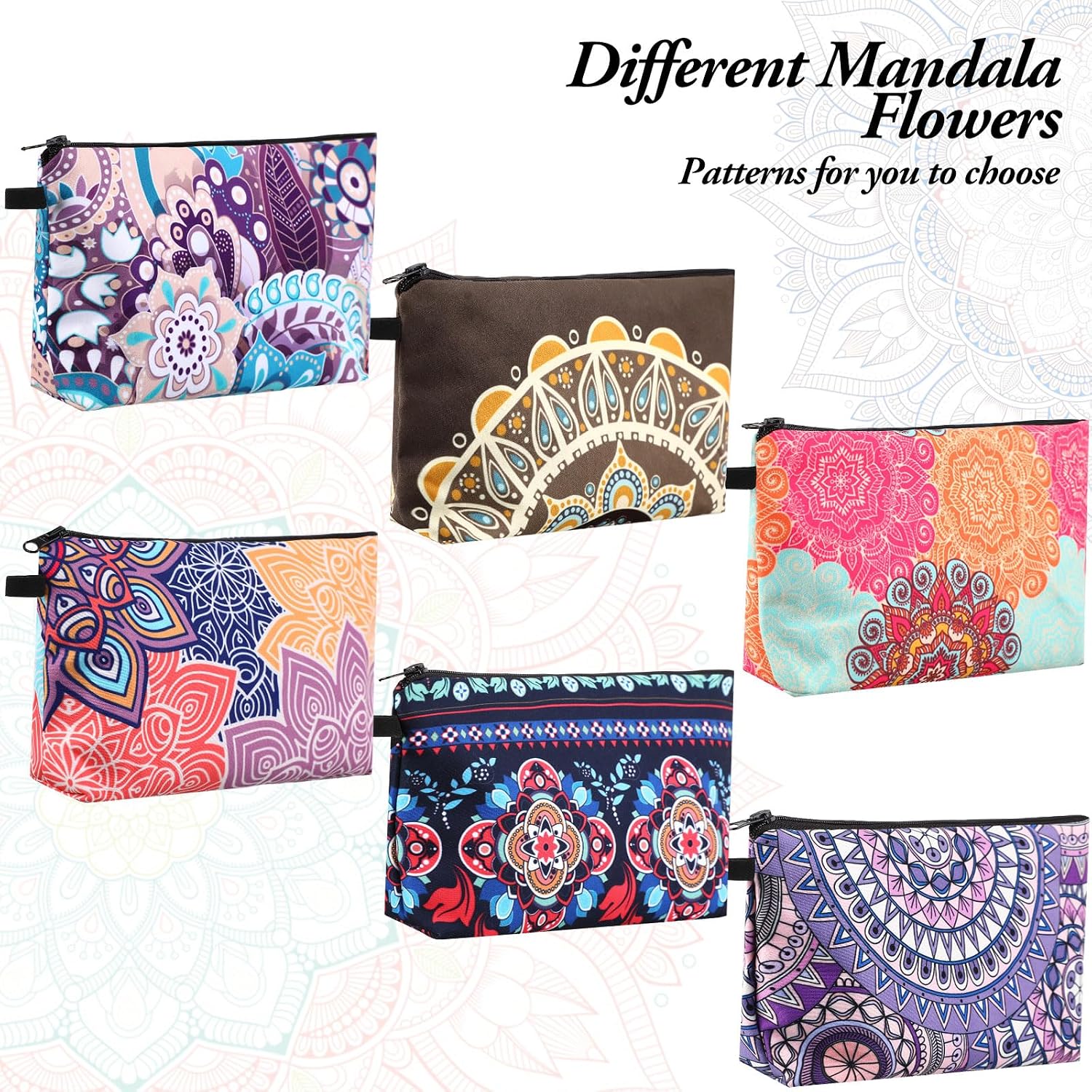 12 Pcs Canvas Cosmetic Bags Set Printed Makeup Bags with Zipper Multifunctional Canvas Travel Pouch for Women Travel Toiletry Bag(Mandala Pattern)