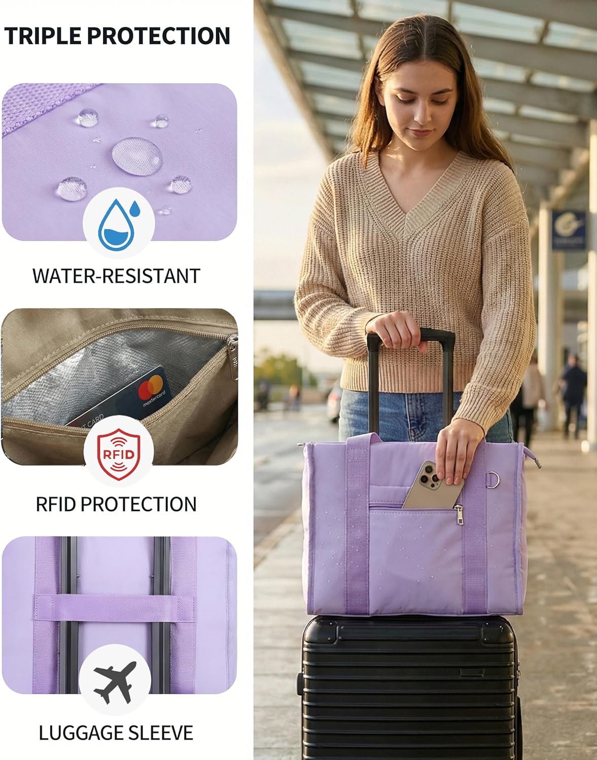 Fancy Forest Work Tote Bag for Women, Zippered Puffer Tote Crossbody, Lightweight Multi-Pocket, RFID Pocket, Luggage Sleeve - Image 4