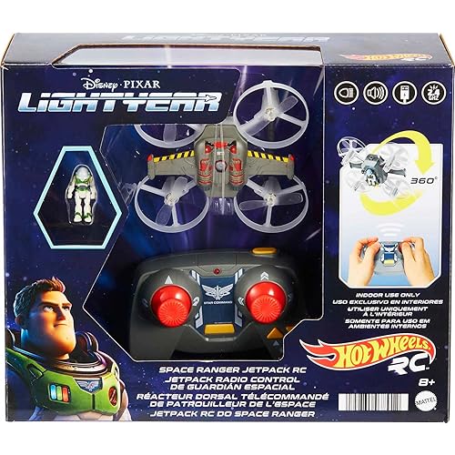 Hot Wheels RC Space Ranger Jetpack & Buzz Lightyear Figure, Remote-Control Flying Ship from Mattel Disney Pixar Movie Lightyear