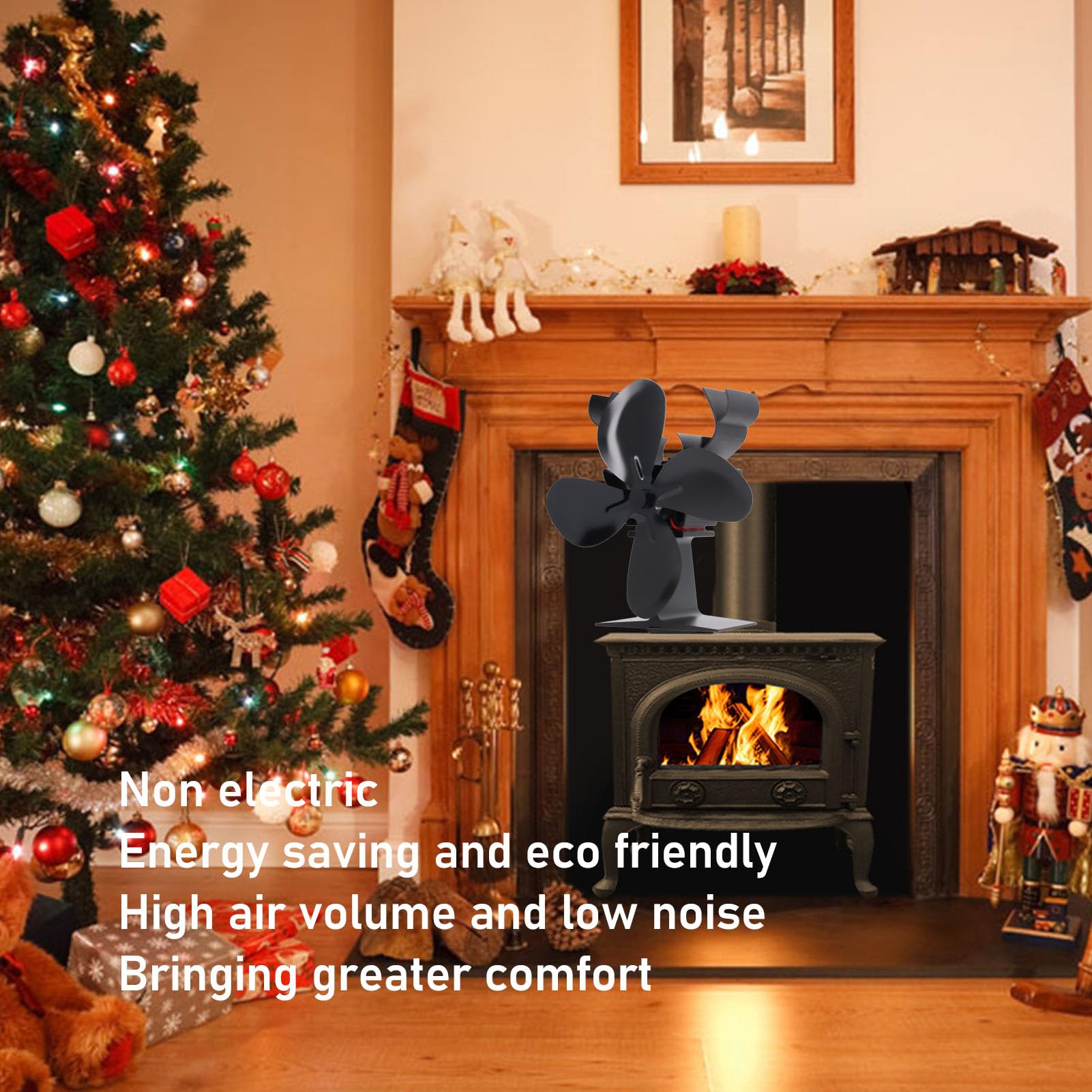 Ventilatore per Stufa a Legna con Grande Volume D'aria Alimentato a Calore per Caminetto, Funzionamento a Basso Rumore, Design Ecologico in Lega di Alluminio