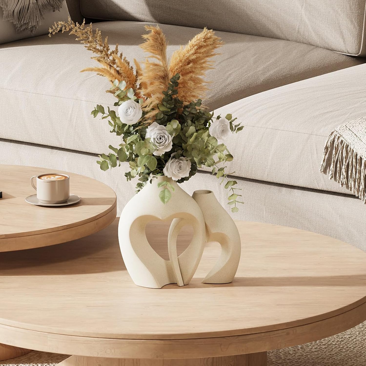 PUREZENTO Donut Heart Vases - Set of 2 Ceramic Vases -3