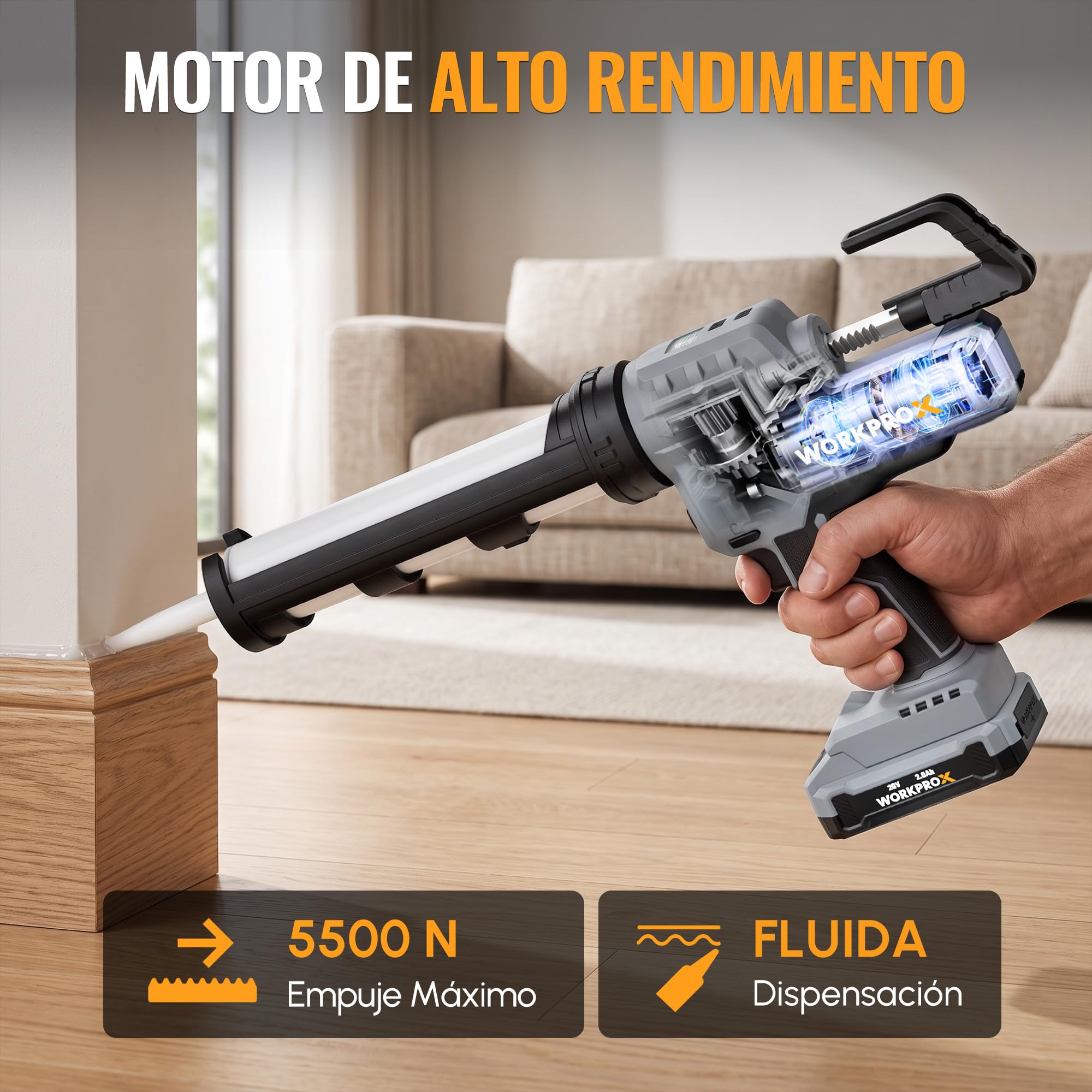 WORKPROX Pistola Silicona Bateria de 20 V con Batería Recargable 2000 mAh