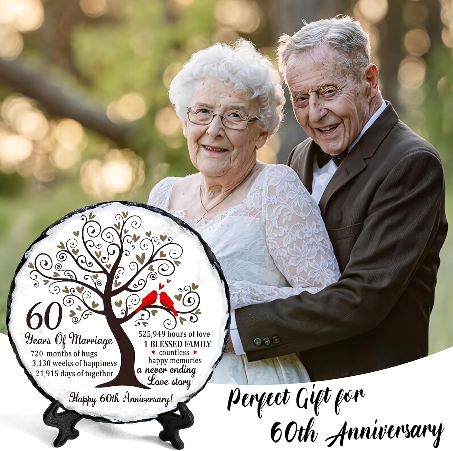 60th Diamond Wedding Anniversary Slate - 60th Wedding Gifts for Parents Grandparents - 60th Anniversary Decorations Gift Ideas - 60 Years of Marriage Plaque, 5.9 inches Plate Keepsake