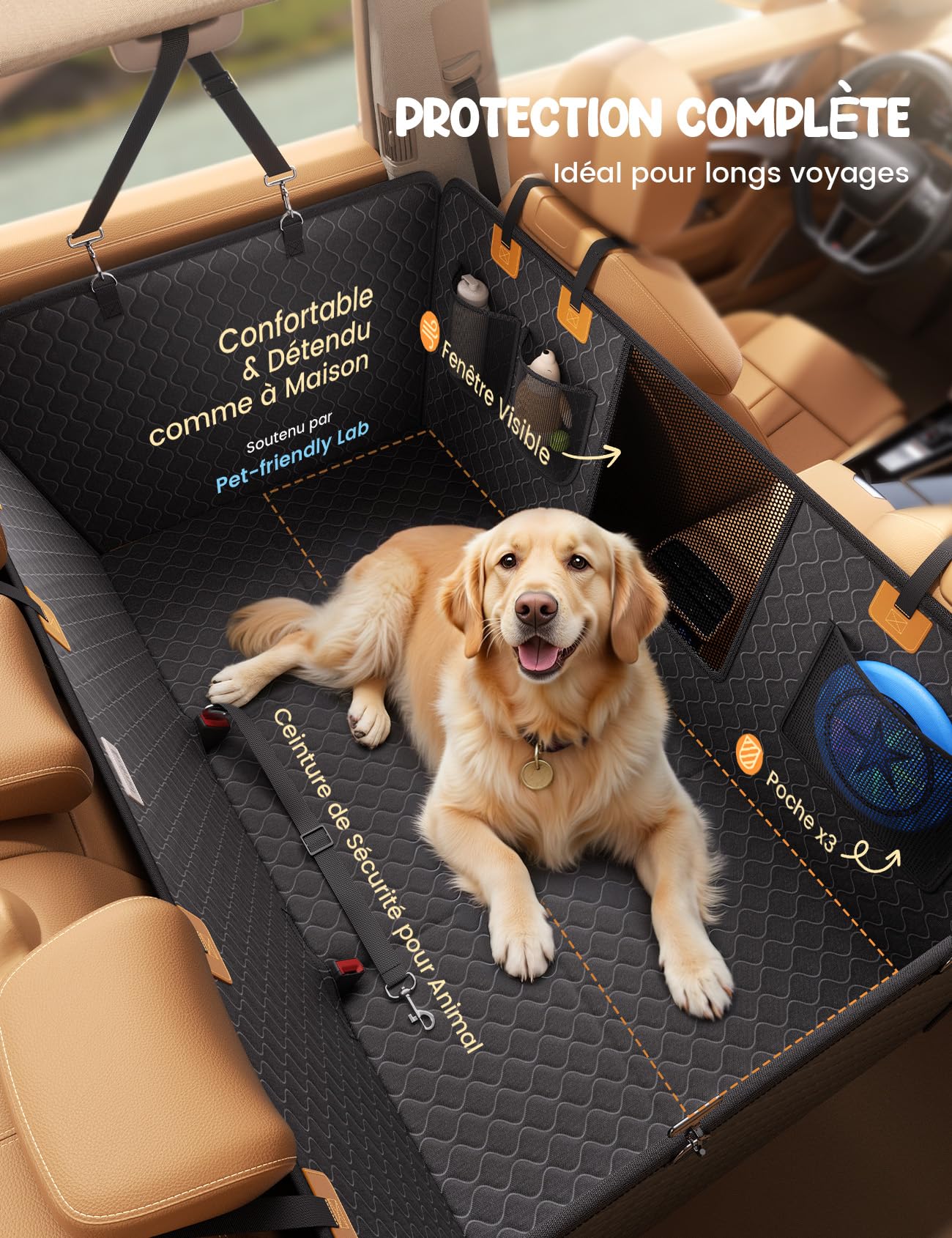 Lamicall Housse Siège Voiture pour Chien, Protection Siege Voiture - [Anti-déchirure améliorée] Imperméable, avec Fenêtre de Visualisation Protection Siege Voiture pour SUV et Petits Camions, L