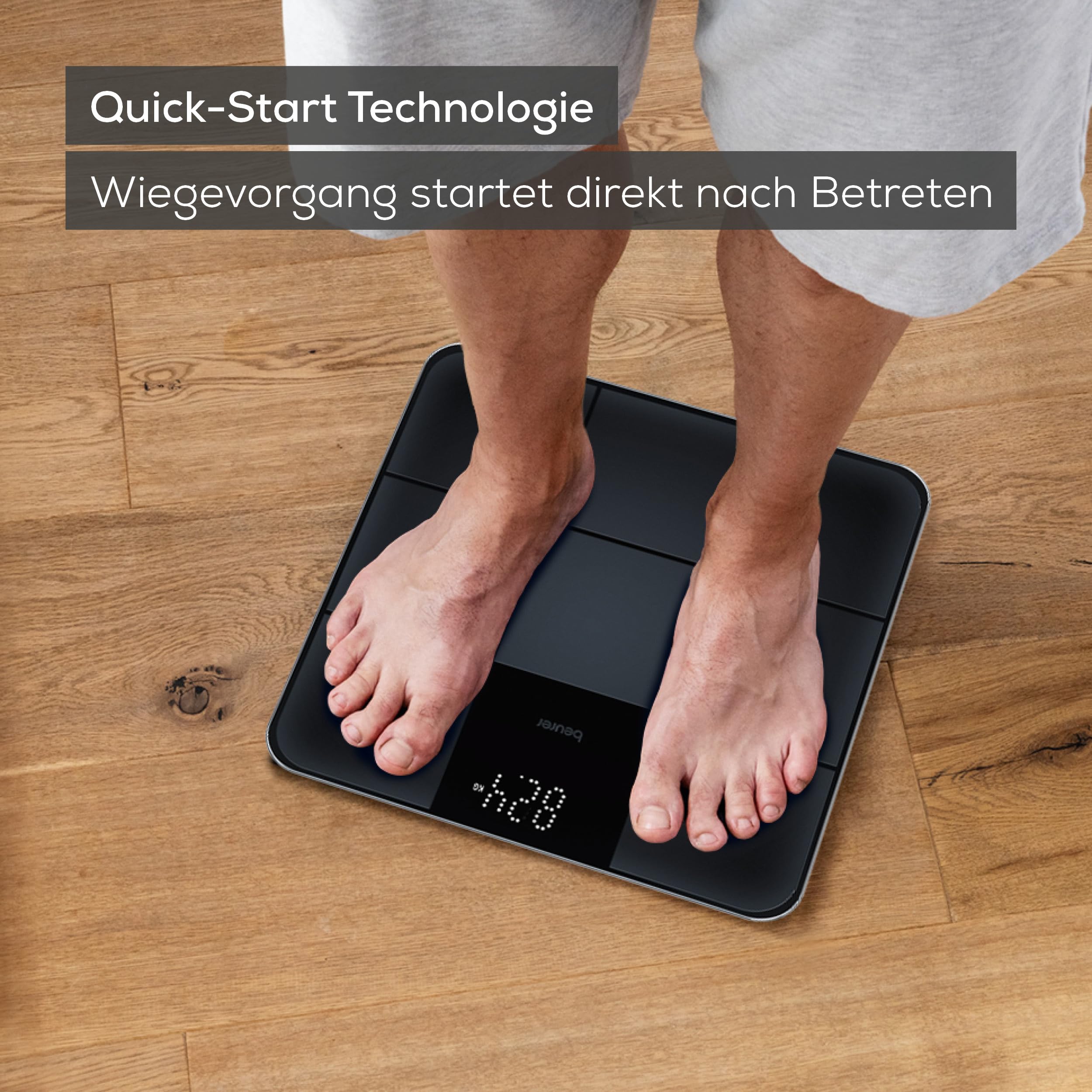 Beurer GS 235 Glaswaage, Digitale Personenwaage mit Magic-Display, Anti-Rutsch Oberfläche in matter Fliesenoptik, Ein- und Abschaltautomatik, schwarz