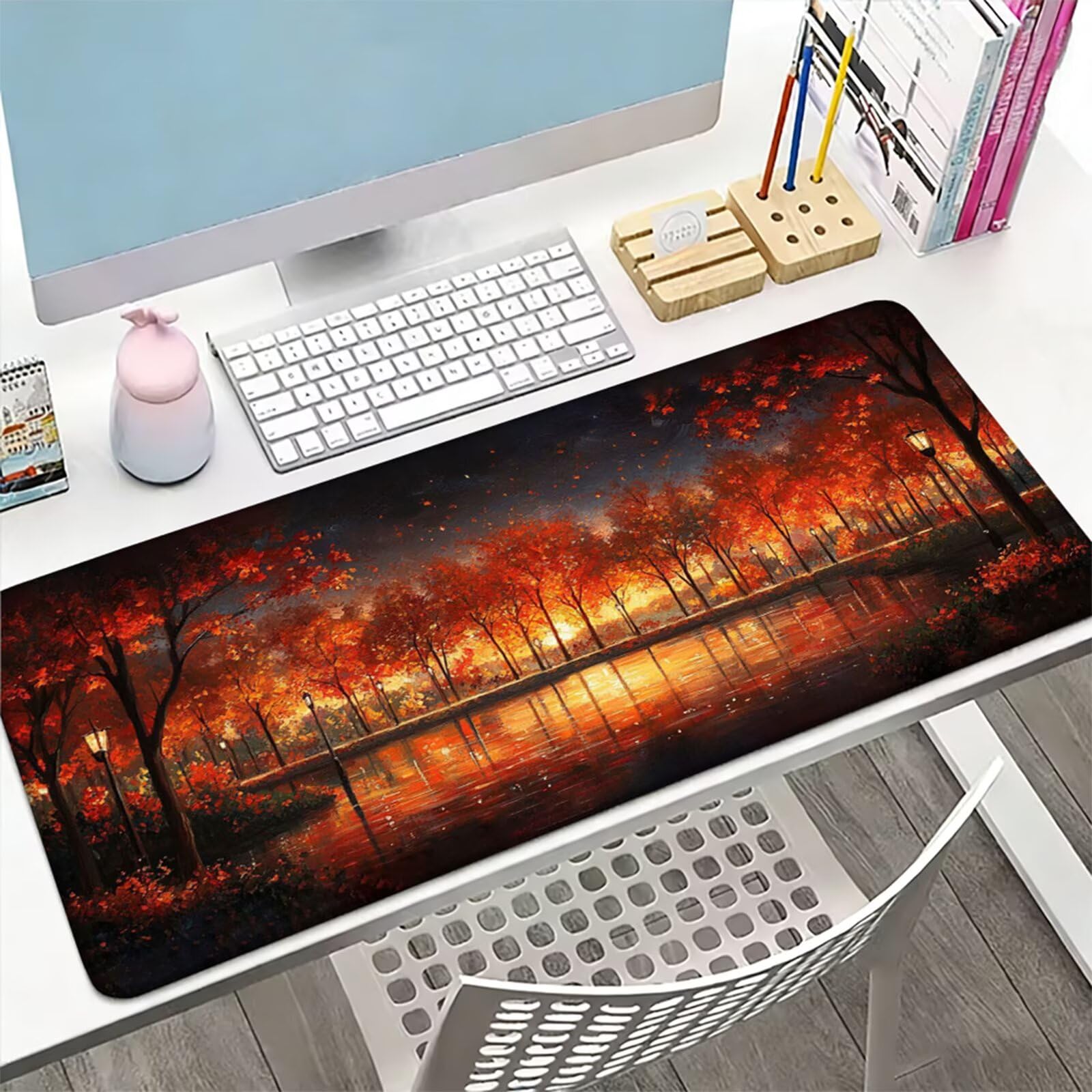 Podkładka pod mysz XXL 1200 x 400 x 3 mm, duża czerwona podkładka pod mysz z wodoodporną i gumową antypoślizgową podkładką pod biurko zszyte krawędzie, poprawia precyzję i szybkość dla gracza W-508