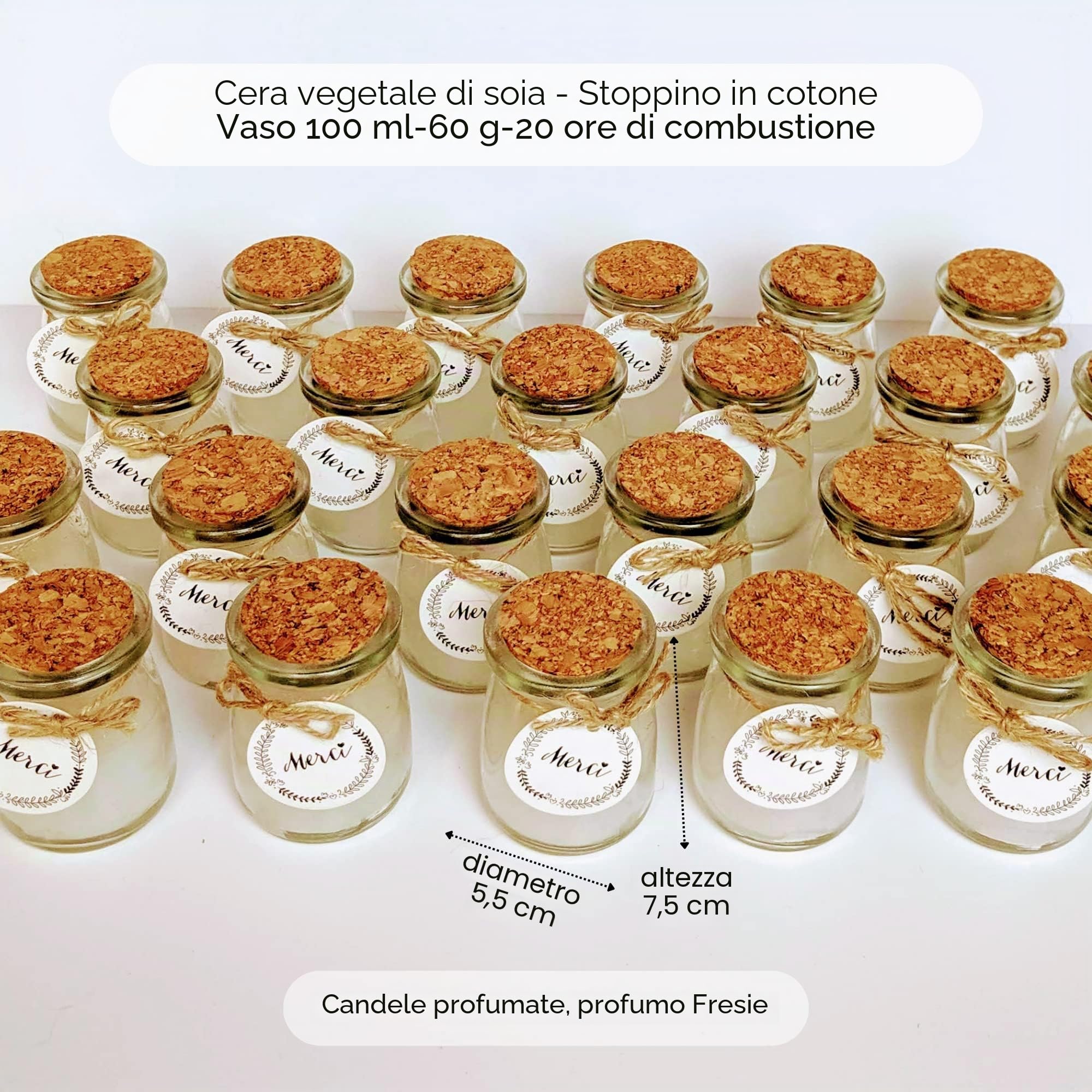 Candele profumate - Lotto da 24 pezzi di candele MERCI - Cera di soia naturale | Piccolo regalo per invitati a matrimoni, battesimi, compleanni, candela di Natale, regalo per tate - Alternativa alle