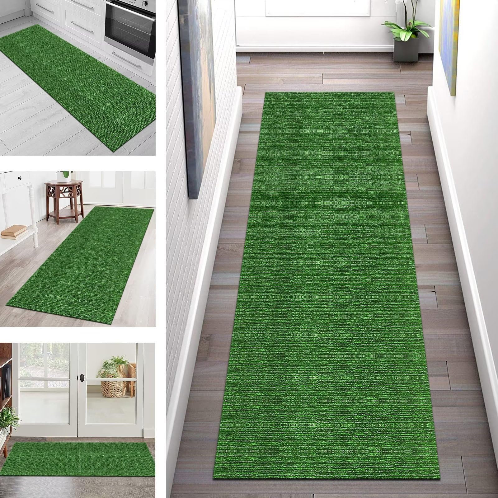 HomeLife Tappeto Cucina Antiscivolo Lavabile e Antimacchia Made in Italy | Elegante Tappeto Passatoia Cucina Lavabile | Tappeto Corridoio Lungo | Tappeti Cucina Moderni 55X140 - Square - Verde
