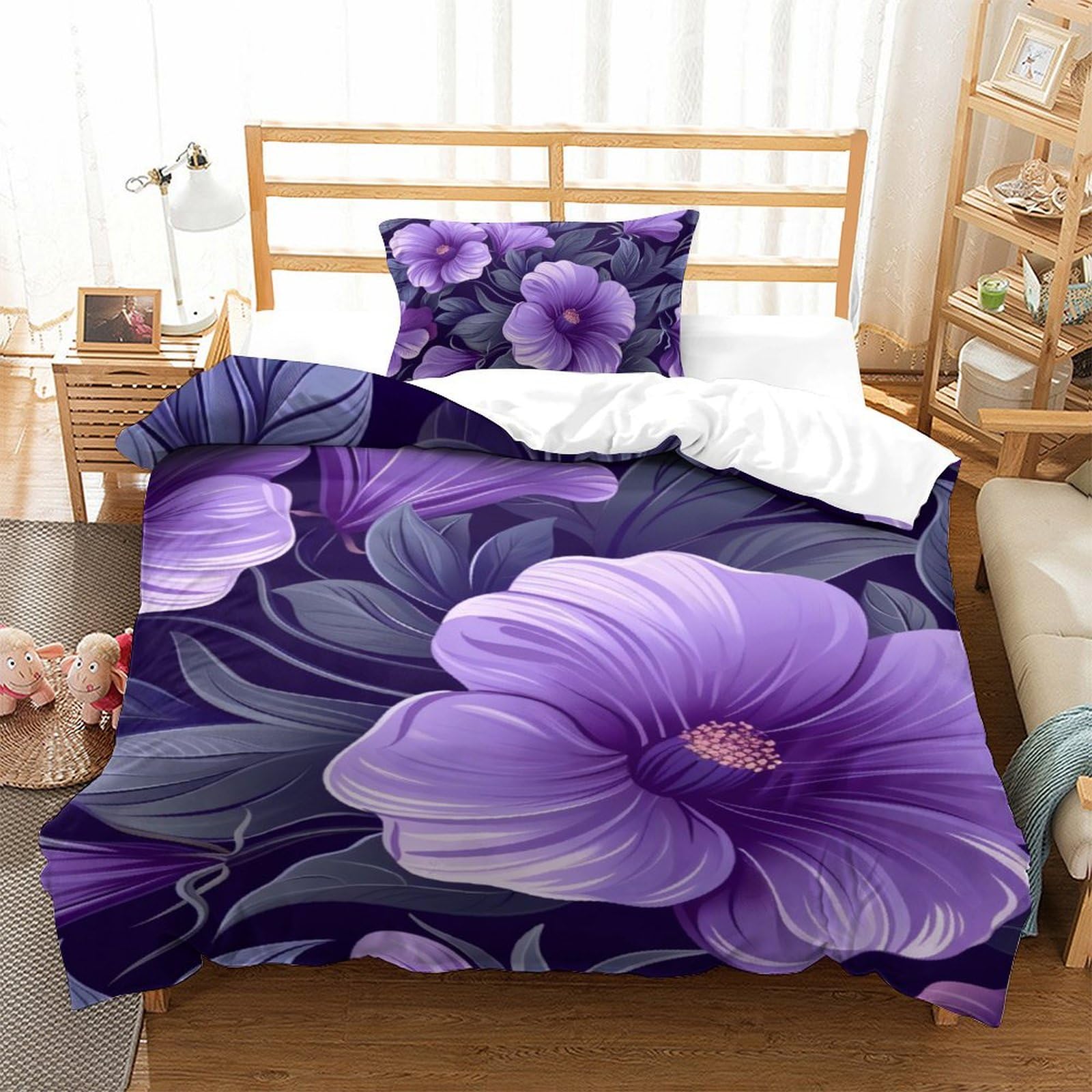 Parure housse de couette 3 pièces avec fermeture éclair pour lit simple 135x200 cm