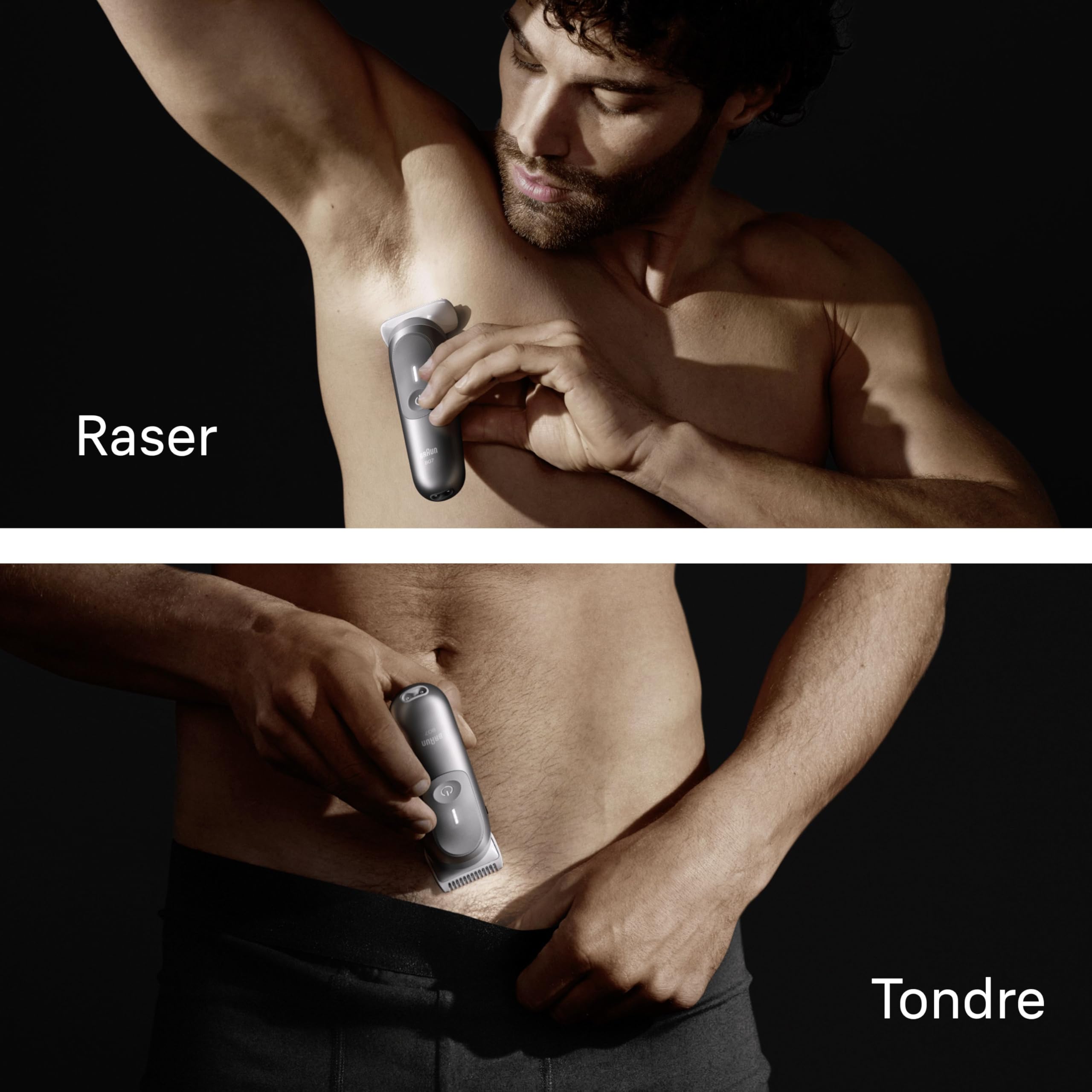 Braun Tondeuse Electrique Homme, pour le Corps, Series 7 BG7555, Grise | Etanche, Batterie Rechargeable, Coffret avec +8 Outils de Rasage, Tête SmoothShave, Accessoire SensitiveTrim