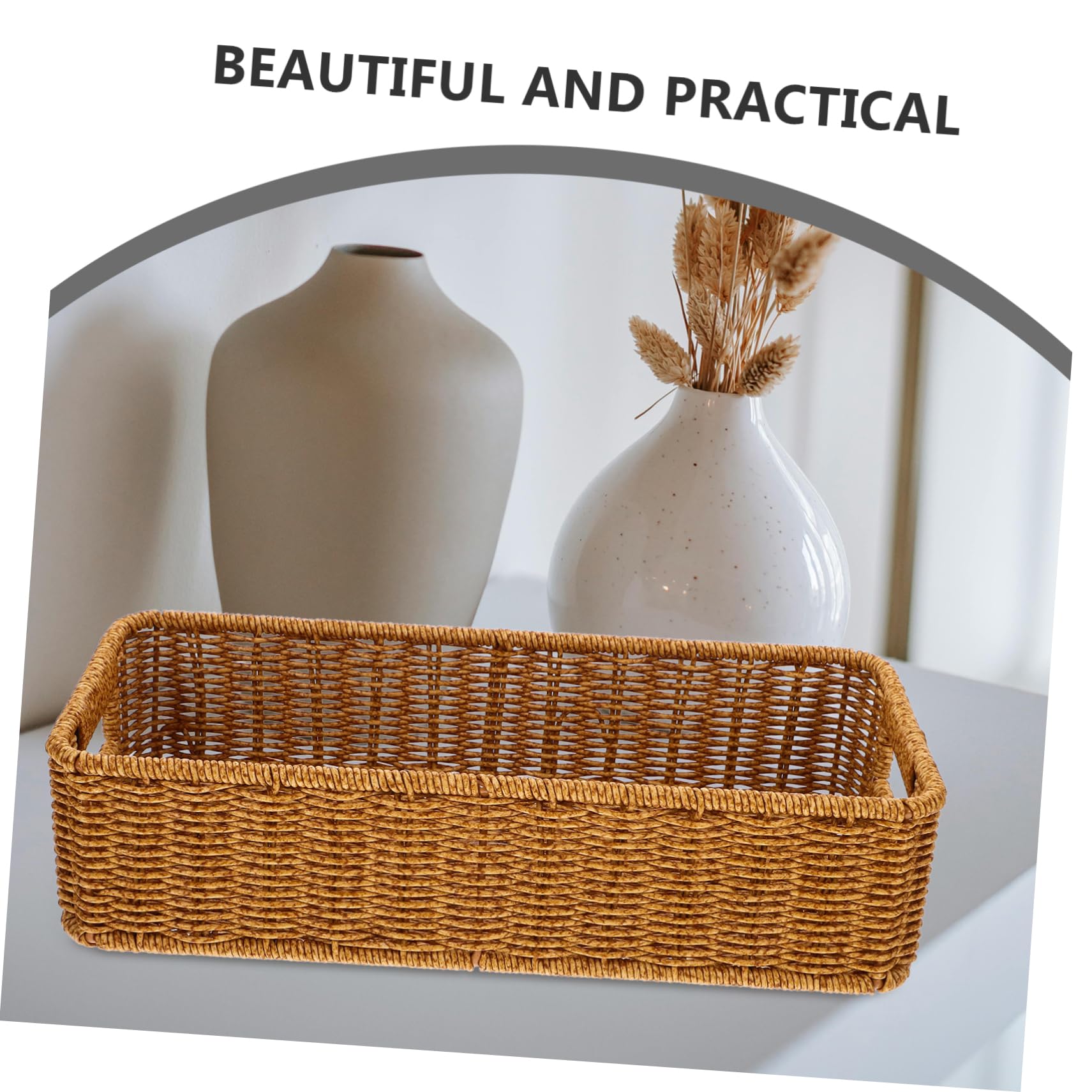 3piezas Cesta De Almacenamiento De Imitación De Ratán para Utensilios De Cocina Organizador Decorativo De Mesa para Cubiertos Cesta Multifuncional para Cocina y Comedor