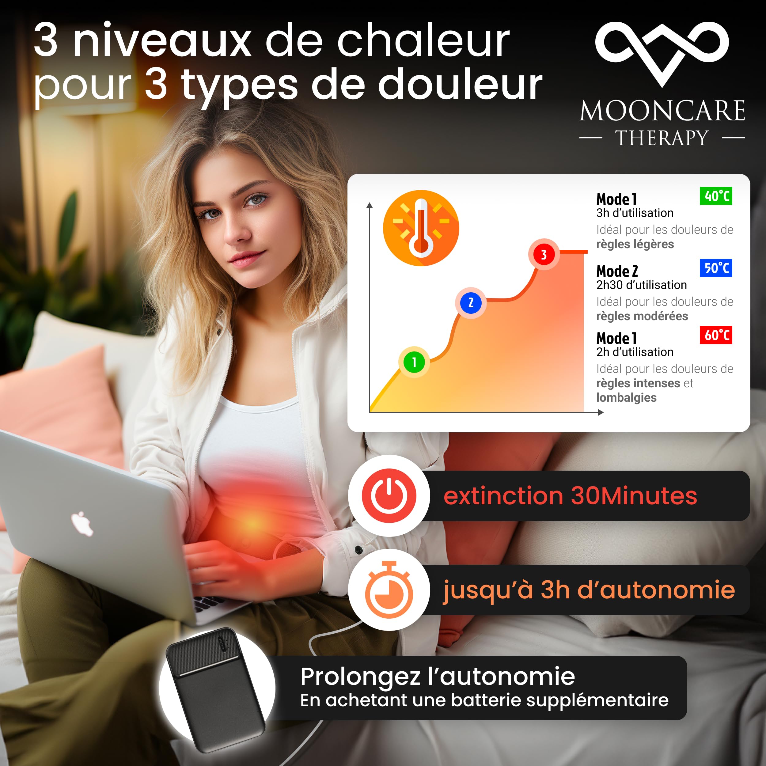 Mooncaretherapy | Ceinture Chauffante Lombaire | Règles Douloureuses | 3H