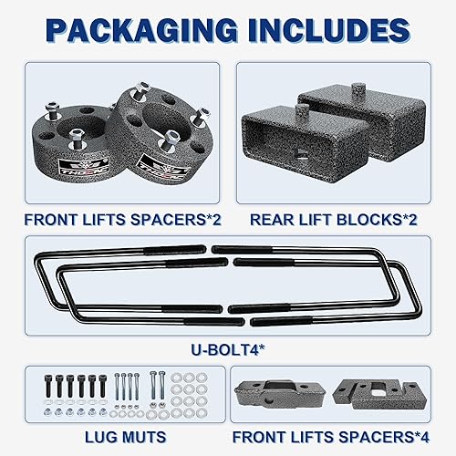 Miniatura 8 de Kit de elevación de nivelación completa delantera + 3 pulgadas trasera compatible con espaciadores de puntal de suspensión 2007-2023 Silverado 1500