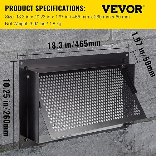 Miniatura 7 de VEVOR, 8 pulgadas de alto x 16 pulgadas de ancho x 2 pulgadas de profundidad, reduce el riesgo de daños de la base, negro, ventilación de inundación