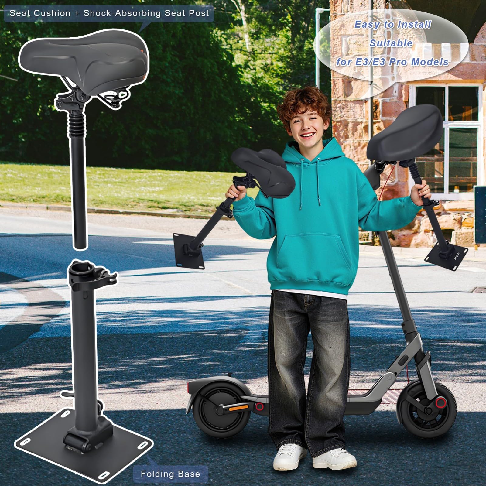 Siège de Trottinette électrique, Fixation de siège de Trottinette réglable et Absorbant Les Chocs, Accessoire de Remplacement pour Segway Ninebot E3/E3Pro