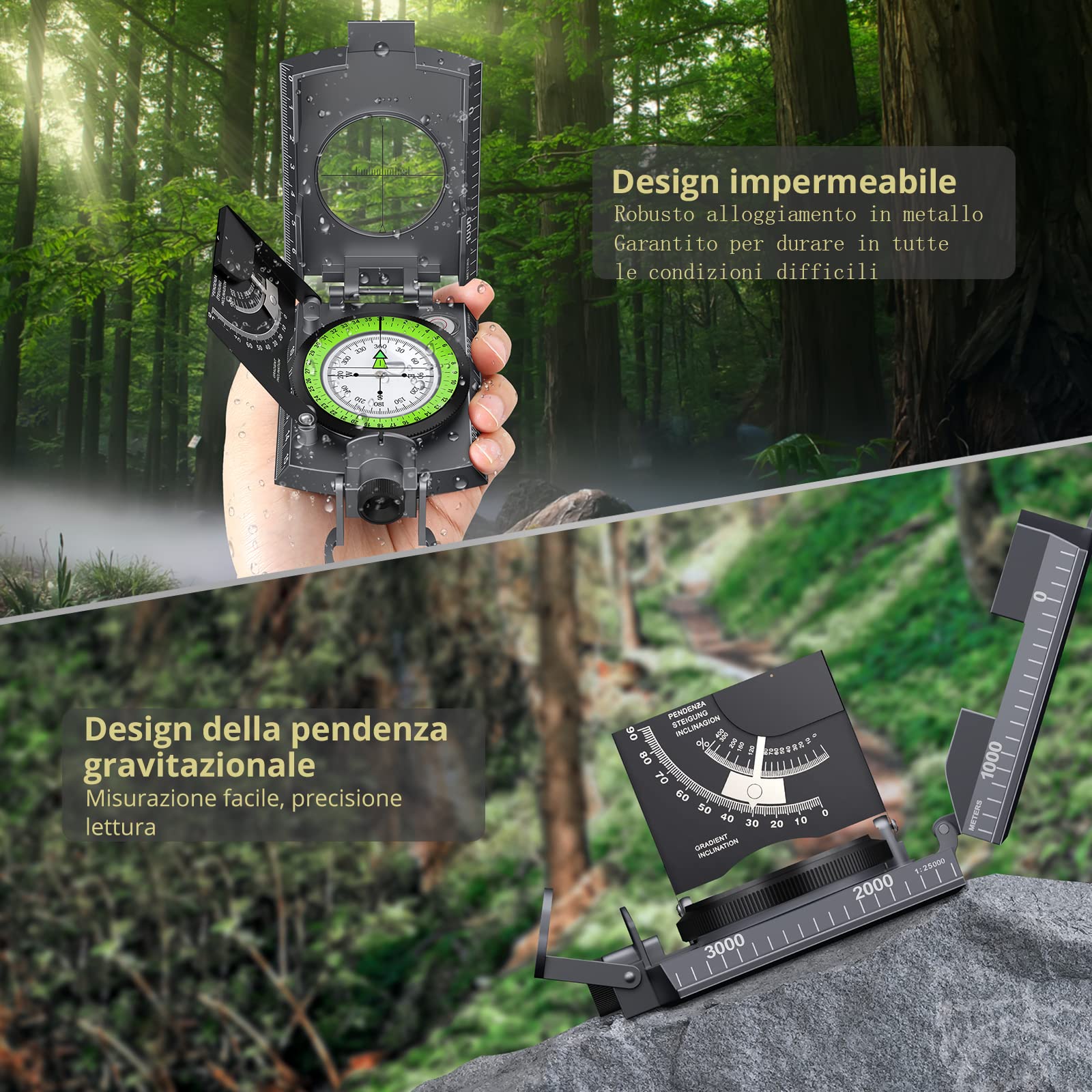 Anbte Boussole de Randonnée avec Cliniomètre Boussole Militaire Professionnelle avec Sac de Transport pour Chasse, Camping, Activités de Plein Air