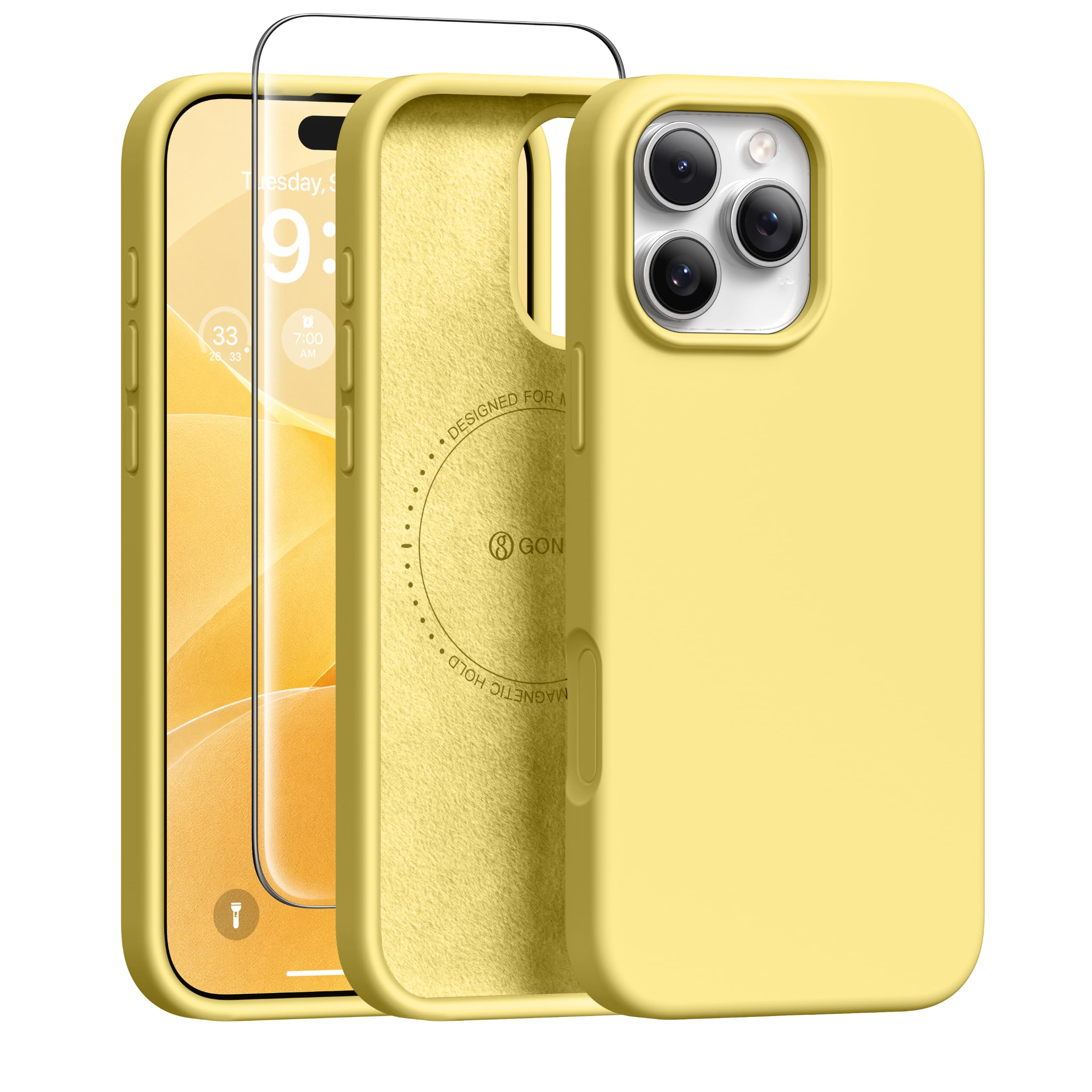 GONEZ Magnetic for iPhone 16 Pro Case, Silicone Cover Buttercream Yellow