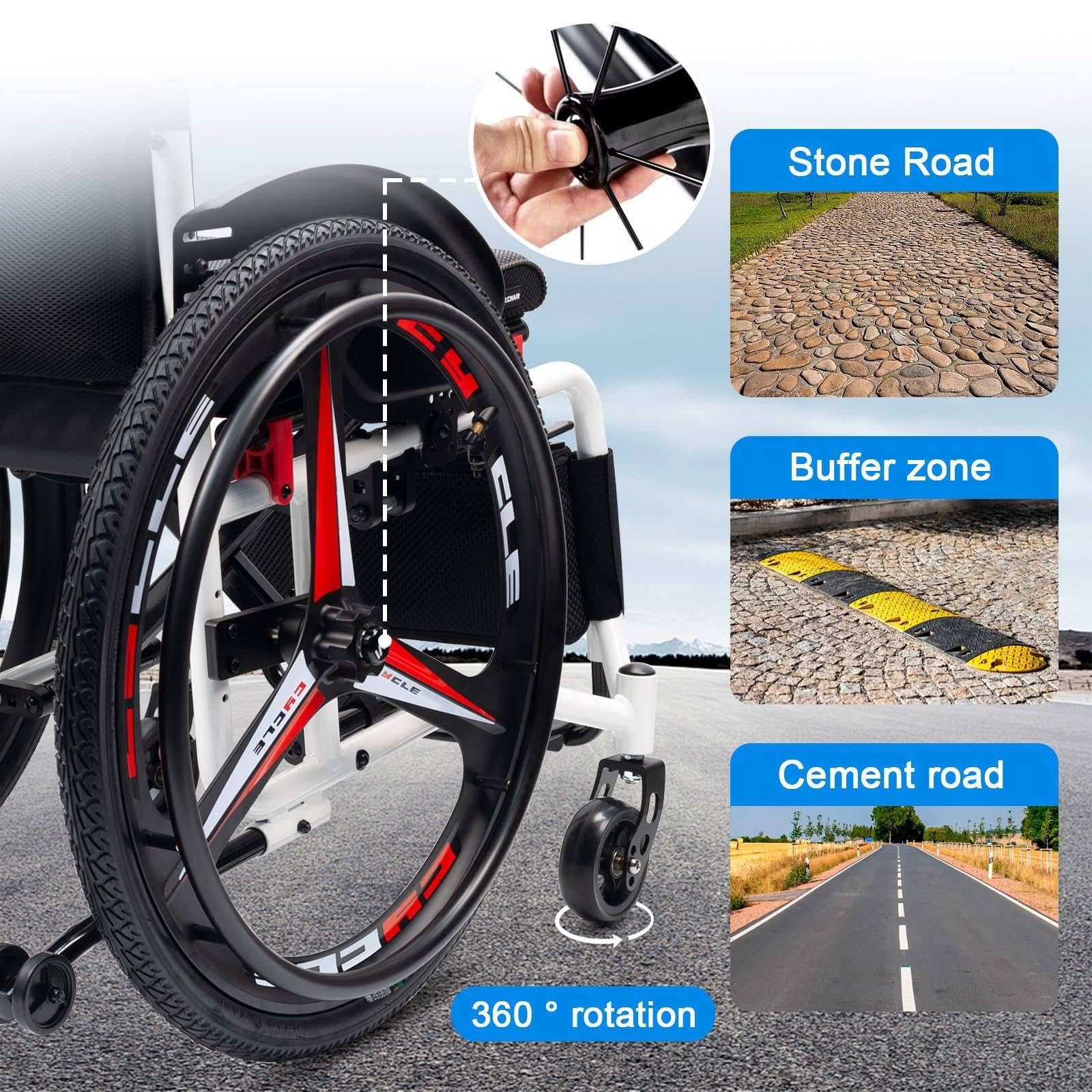 Silla de ruedas plegable ultraligera deportiva, diseño todo terreno, soporta 220 libras, ancho de asiento de 42 cm, ideal para un estilo de vida activo