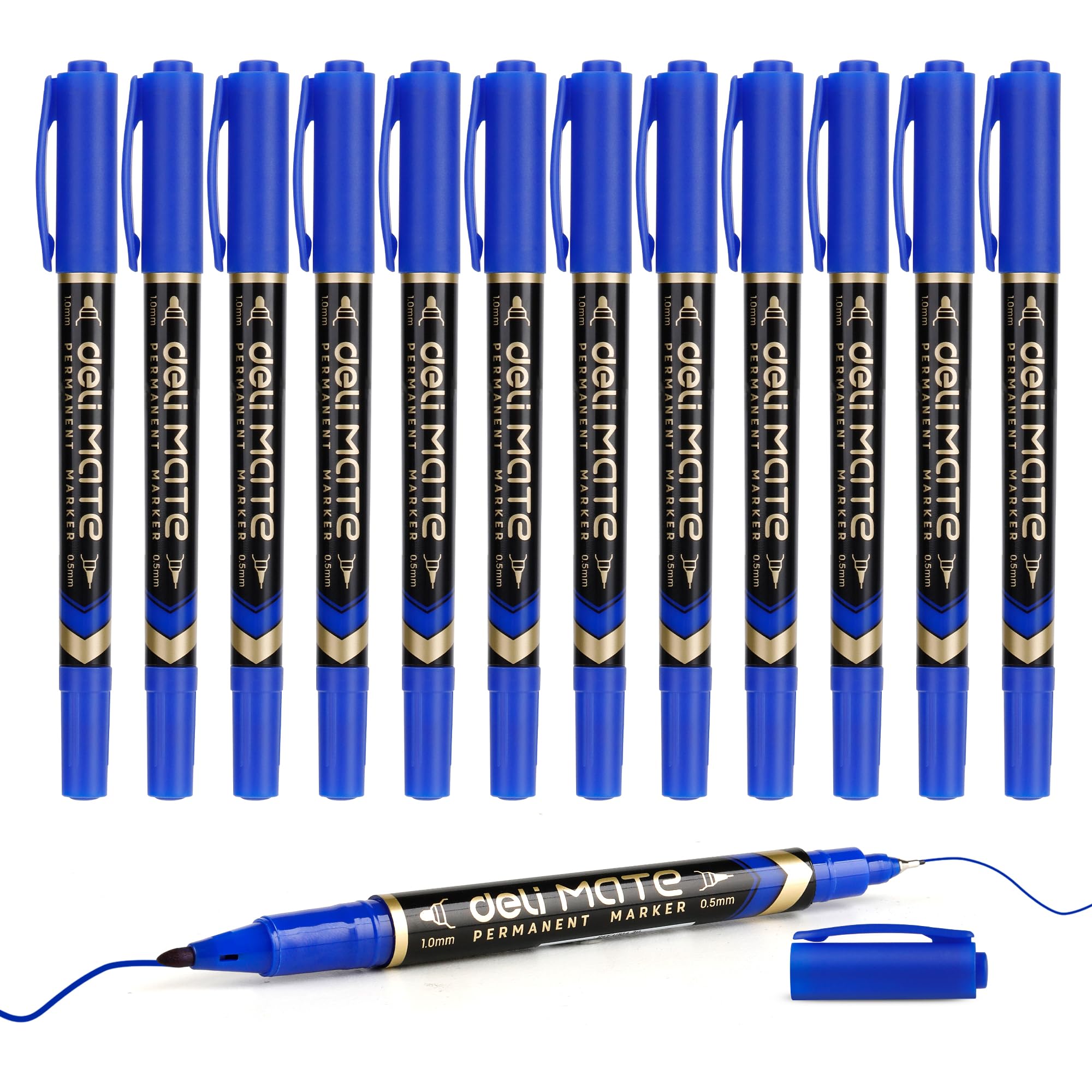 Twin Tip Permanent Markers, Fine Point and Ultra Fine Point for Signature and Marking, Blue, 12 Count