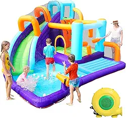 Casa Inflável Do Salto Da Corrediça De Água, 10 Em 1 Casa Saltitante Para Crianças Ao Ar Livre, Parque Aquático Inflável Com Ventilador, Corrediças De Água Para O Quintal Das Crianças