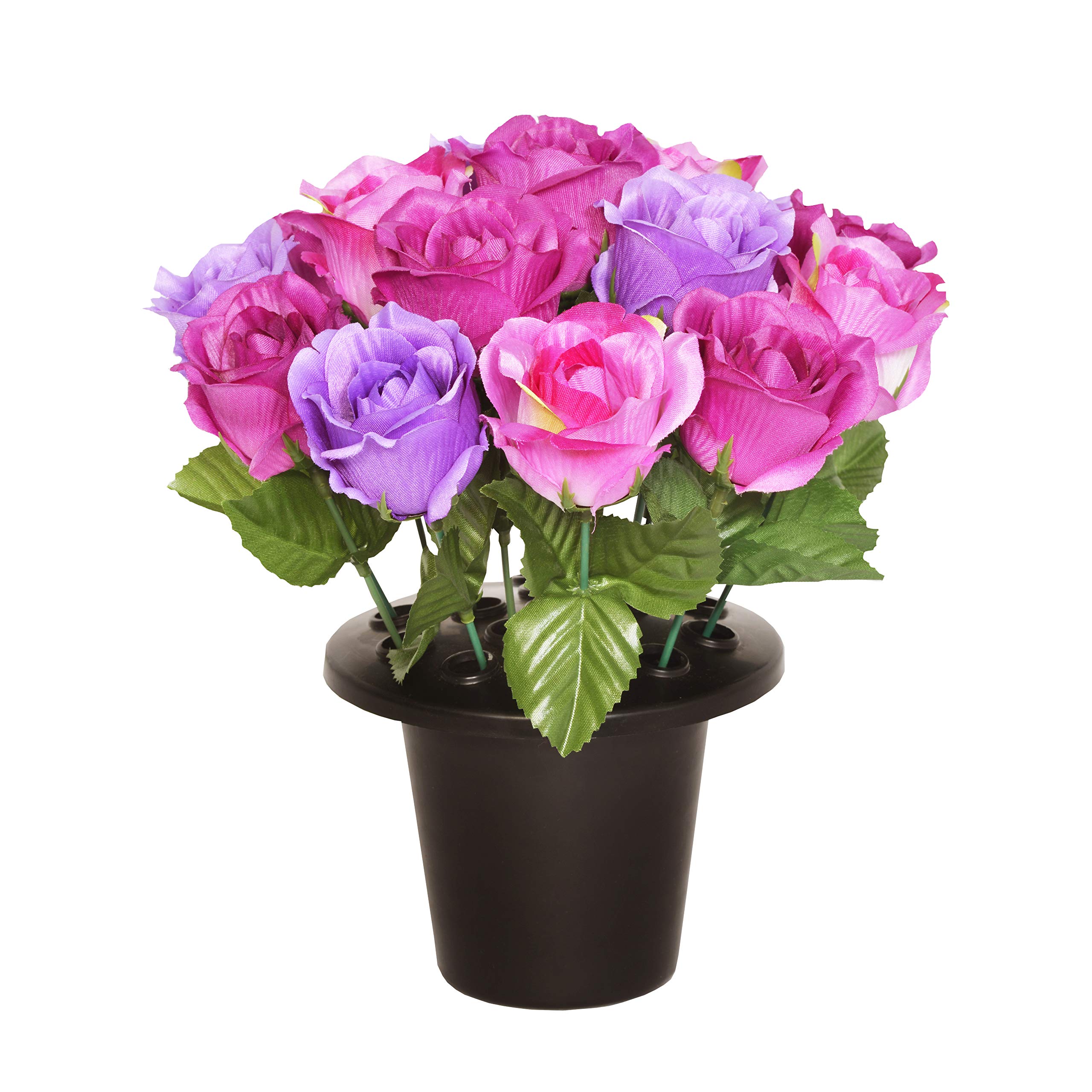 SF Maceta artificial con 16 flores, color morado y rosa abierta