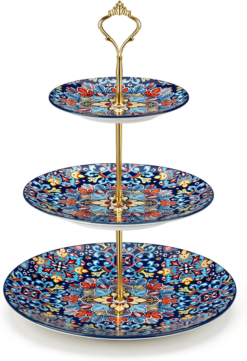 vancasso 3 Tier Porcelain Cupcake Stand, Tiered Seving Tray with Gold Rod