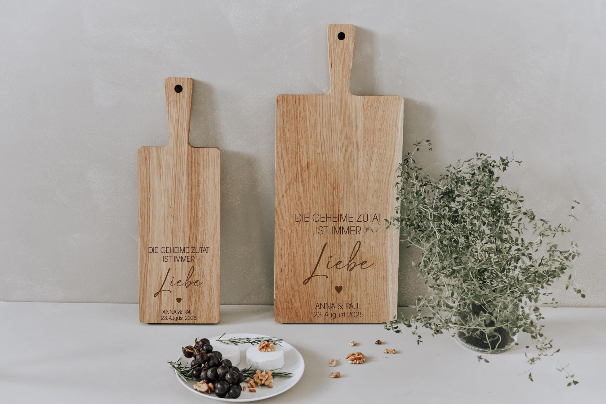 Schneidebrett Eiche massiv mit Gravur personalisiert, 2 Größen