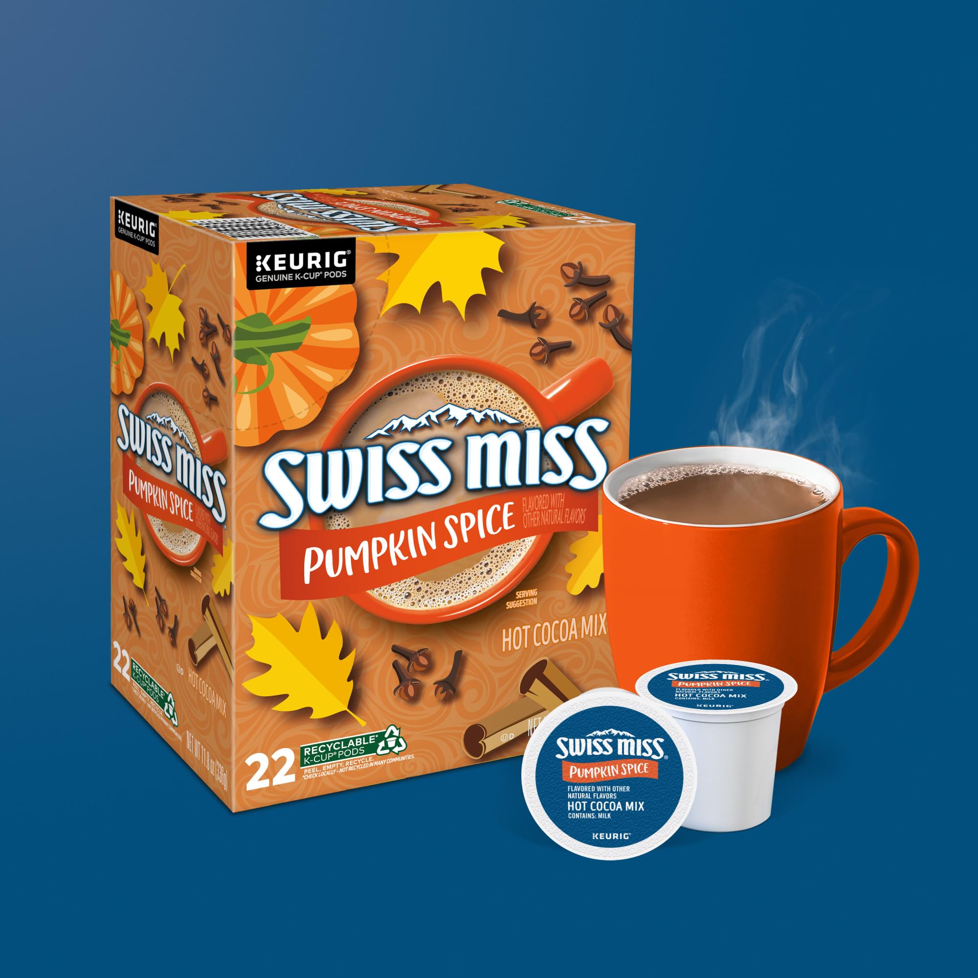 Swiss Miss® Pumpkin Spice Hot Cocoa, Single Serve Keurig® K-Cup® Pods, Hot Cocoa, 88 count (4 Packs of 22)