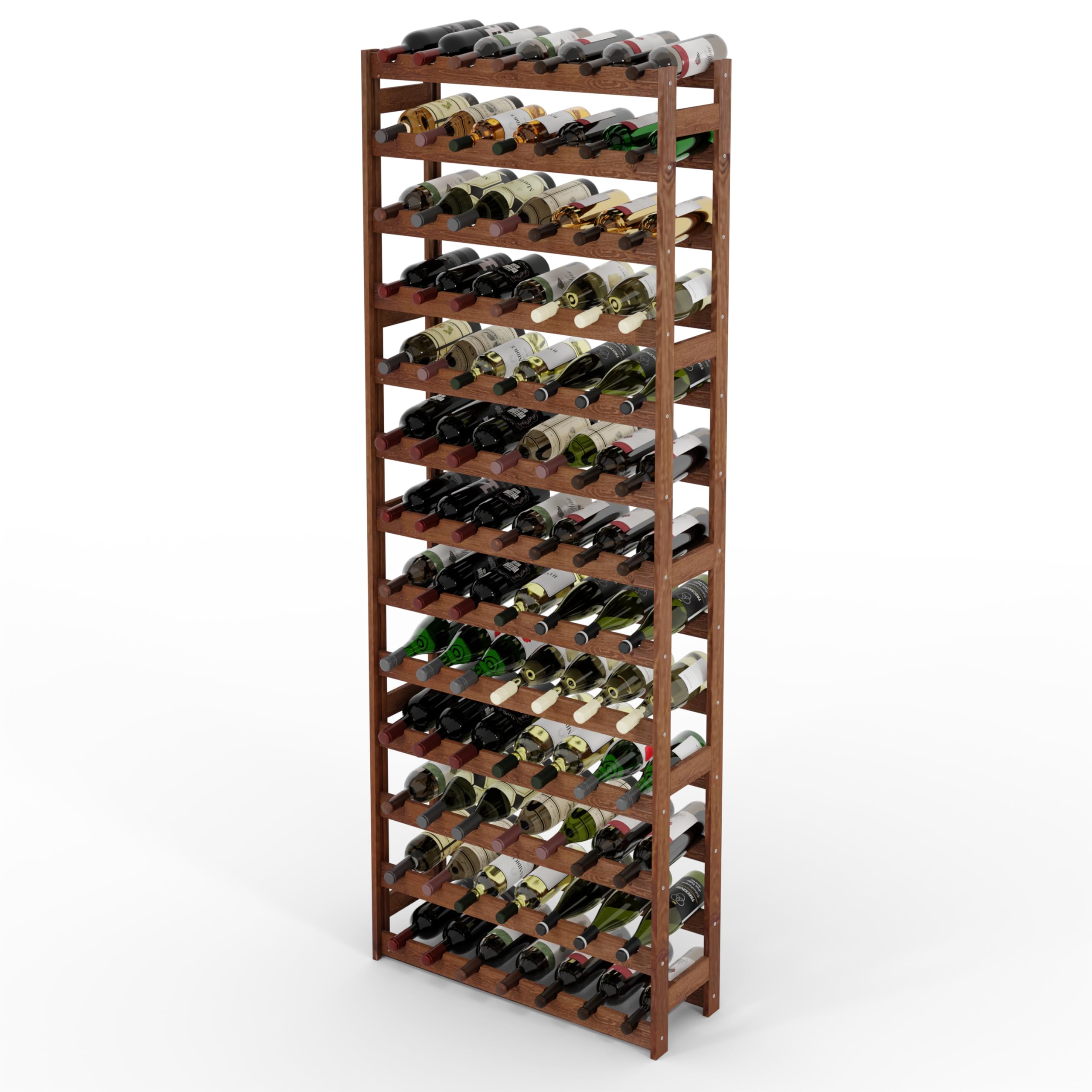 Lenmar Portabottiglie in legno per bottiglie marrone, RW-1, portabottiglie, cantina, mensole, portabottiglie RW-1-91, 198 x 72,5 x 25, 13 lettini, 91 bottiglie