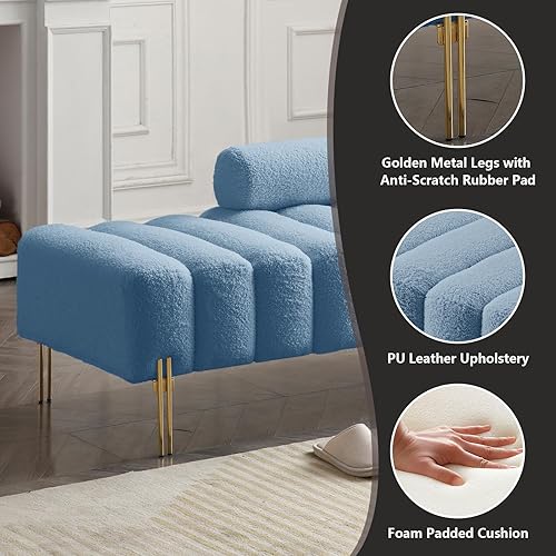 Miniatura 5 de Setawix Banco otomano de tela de peluche, extremo de la cama, canal, copetudo, para dormitorio, ventana, bancos de entrada, rectangular, de sherpa,