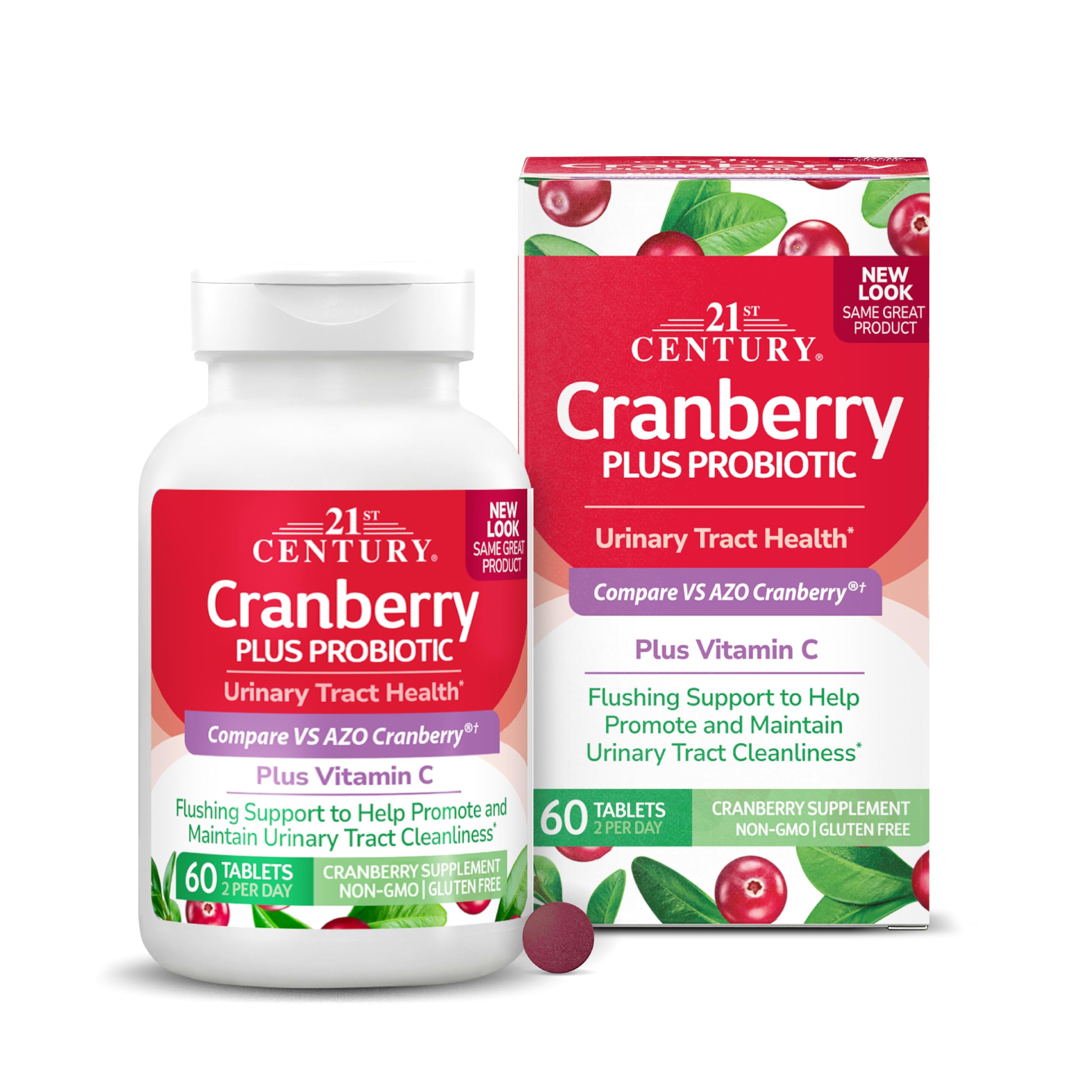 21st Century Cranberry Plus Probiotic Tablets, Urinary Support, 60ct 60 Count (Pack of 1)