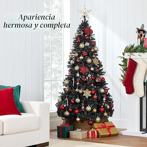 Miniatura 4 de Best Choice Products - Árbol de Navidad artificial negro completo de 6 pies, decoración de festividades para el hogar, oficina, decoración de fiesta