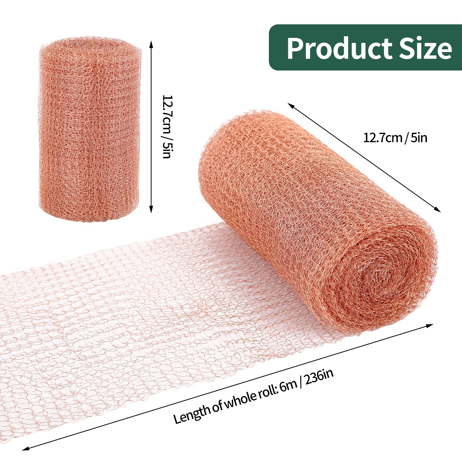 Hixzoly Copper Mesh Roll 5 in x 19 FT 100% Pure Copper Mesh for Distilling, Blocker Stopper Mesh Fill Fabric Mesh, Double Layer Copper Fabric