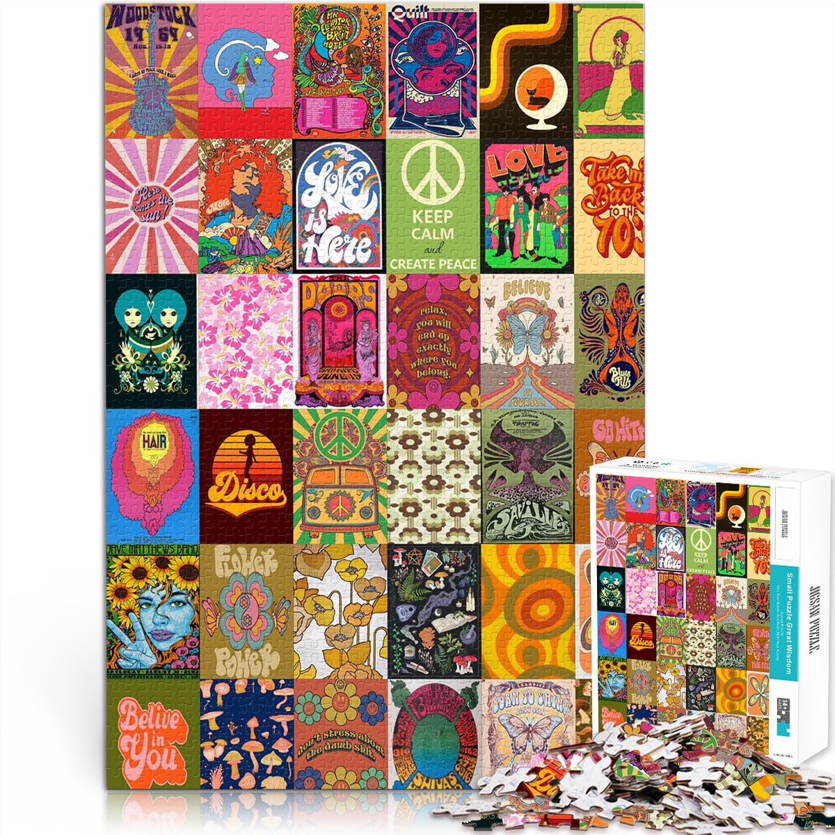 puzzles for teenagers 1000 pieces hippie patchwork art Educational Family Game 26x38cm gifts for friends and family for Age 14+