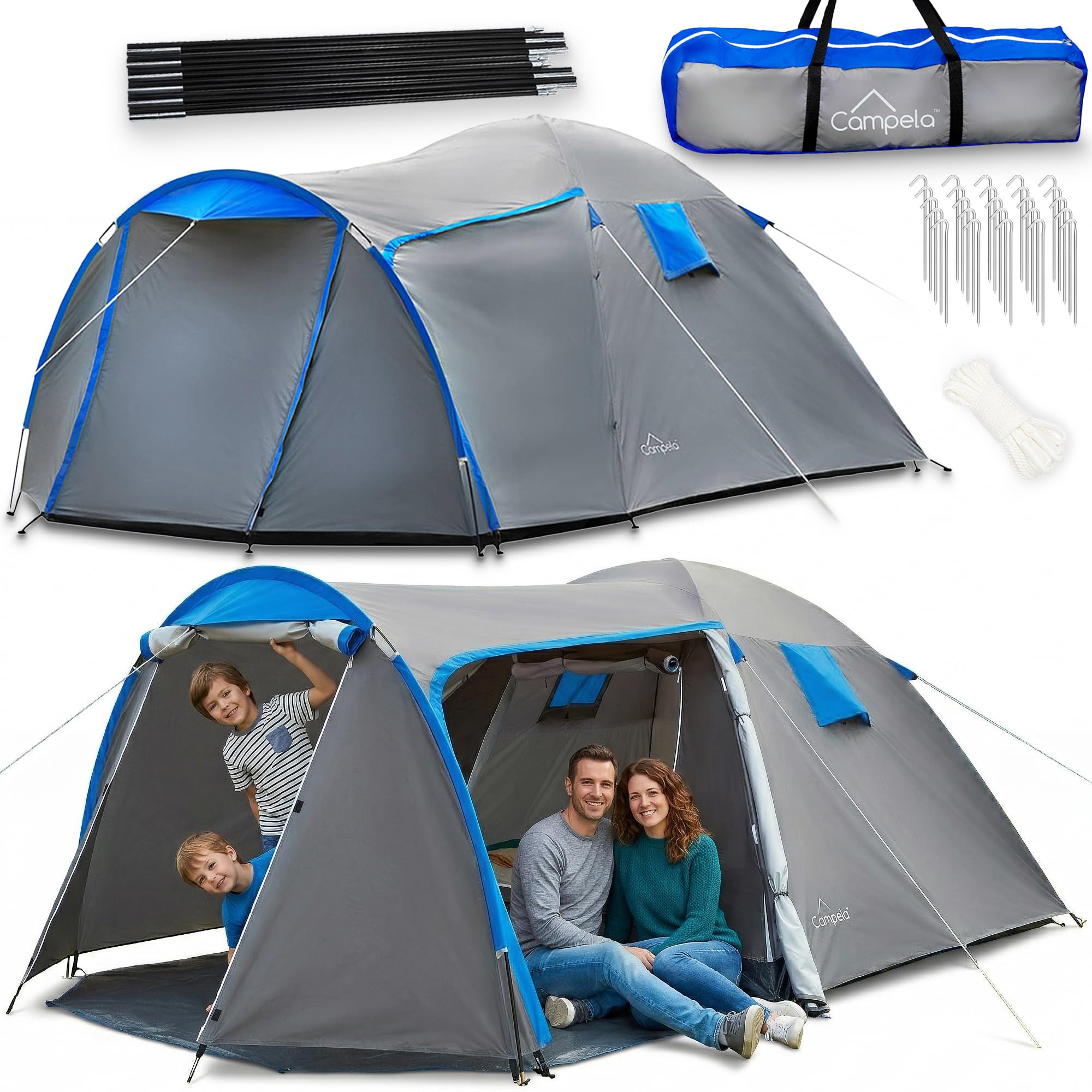 Touristenzelt, Familienzelt, Tropical, für 3-4 Personen, wasserdicht 3000m, geklebte Nähte, CA0013