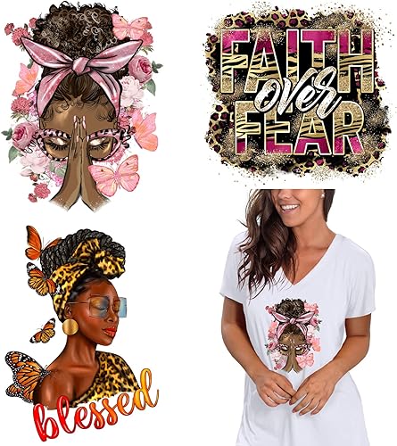 6 piezas de calcomanías termotransferibles para ropa, lavables, rezan a Dios, flor, prensa de calor, decoración de apliques