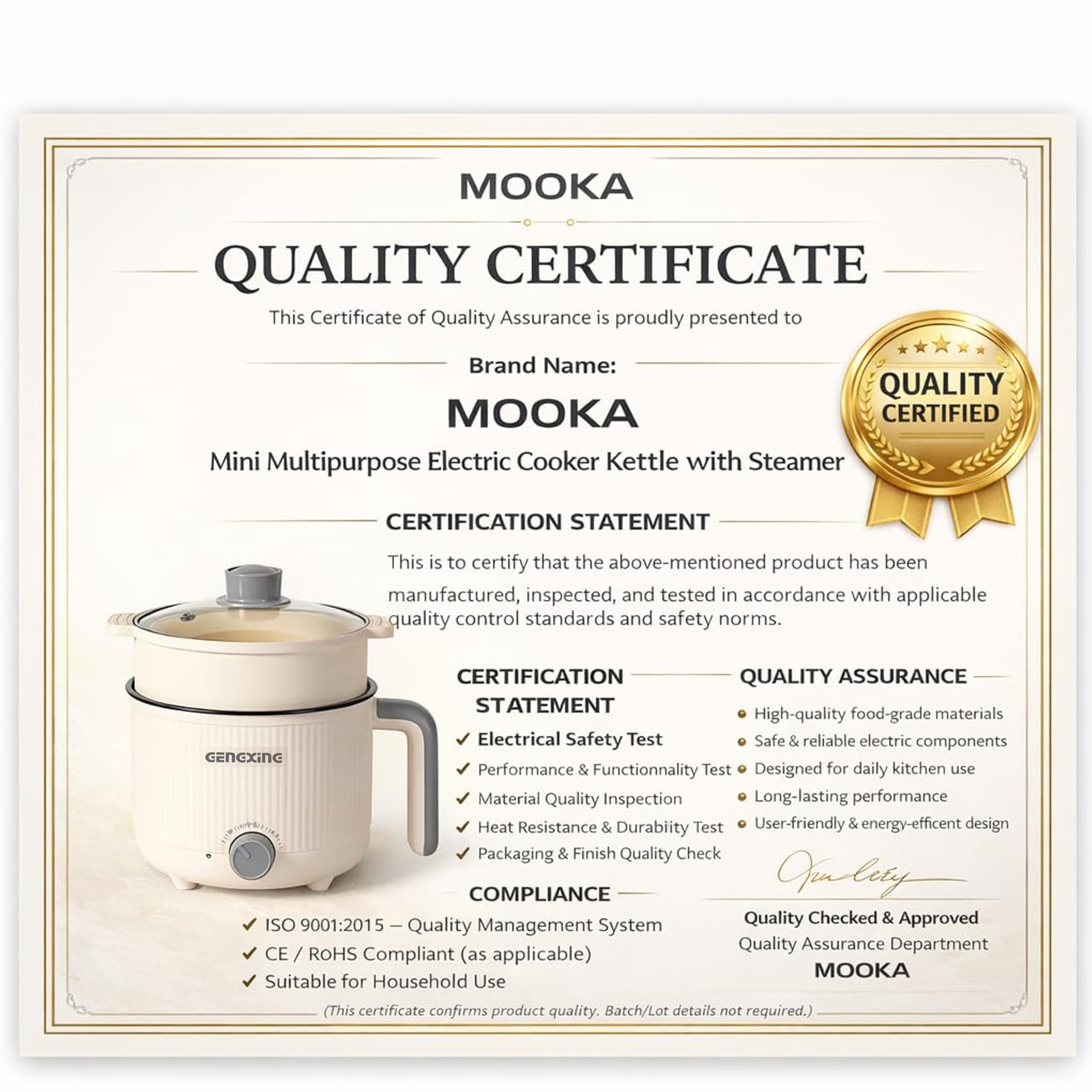 MOOKA Mini Multipurpose Electric Cooker Kettle With Steamer 1.5 Liter Inner Pot Non-Stick Hotpot Cooker For Cooking Hot Water Rice Idli Momos Tea 600W Portable Travel
