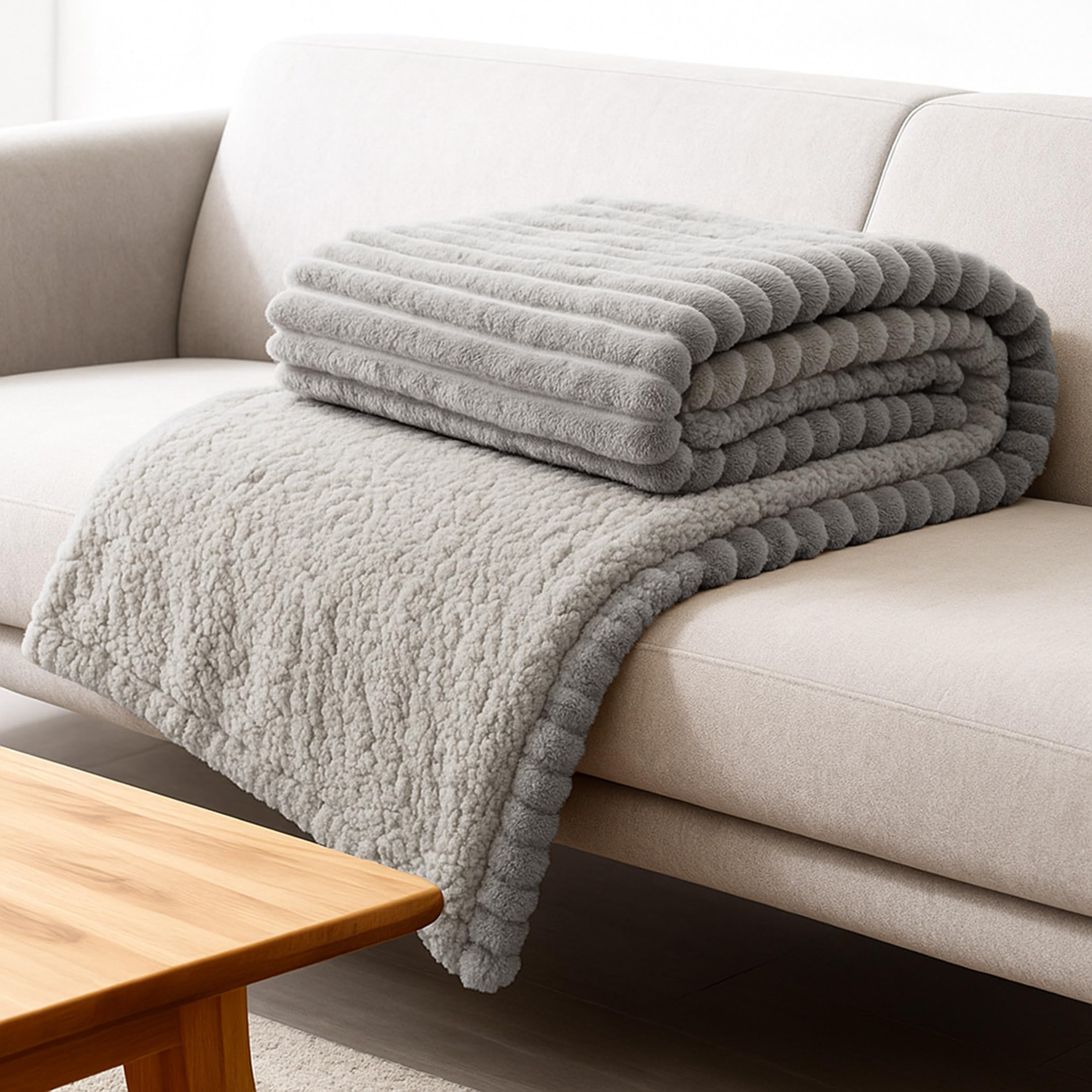 MANEMI Manta Sofa de Borrego 160x220cm, Doble Cara Franela y Sherpa, 100% Poliester, Suave y Caliente para Invierno, Cama, Sobrecama, Borreguito