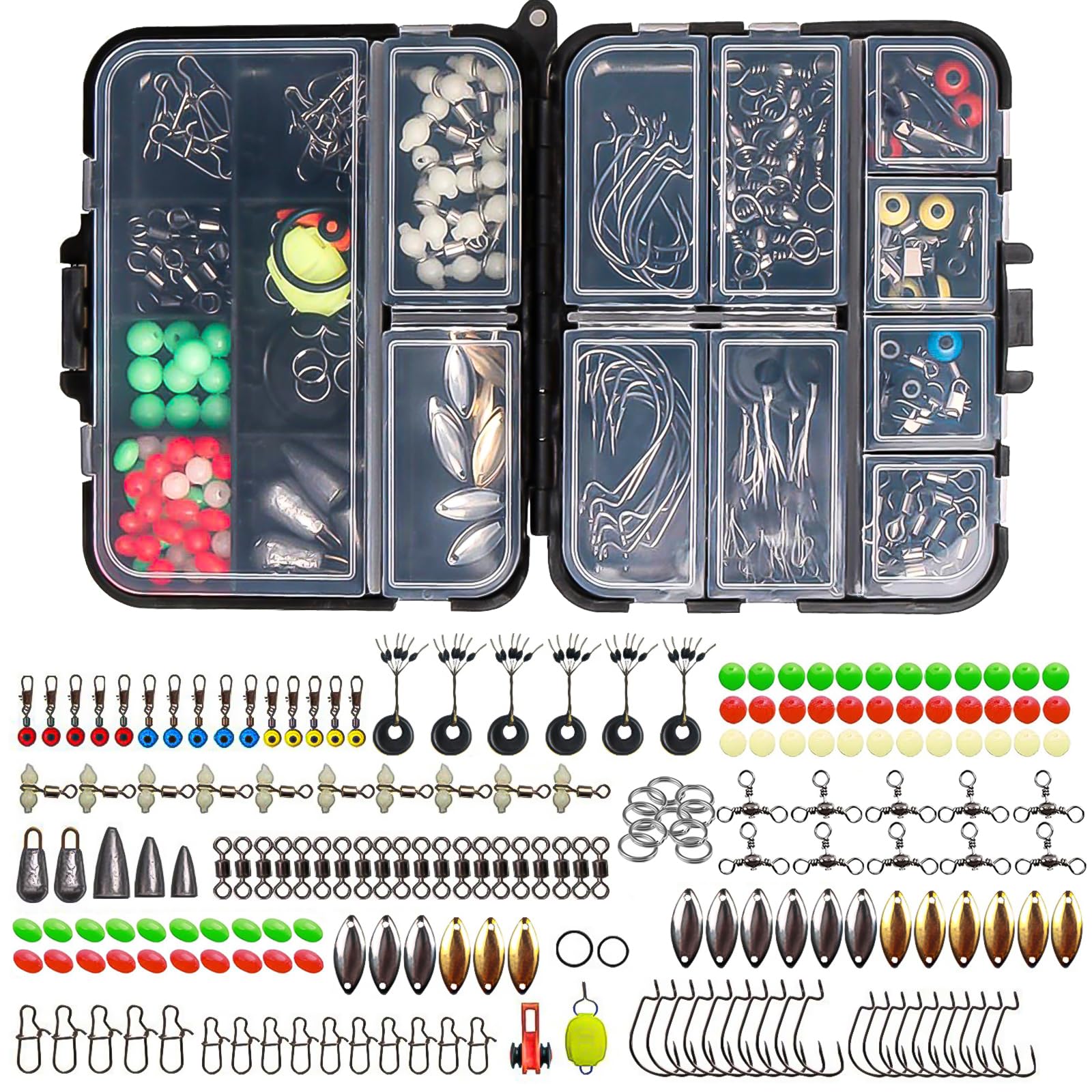 SANTUO 183Pcs Fishing Accessories Kit Sea Fishing Tackle Kit Including 1# Hooks Rolling Barrel 3# Swivels 1# 2# Snaps 10g 3.5g 5g Sinker Slides 1# Swivel Crank for Pike Bass Carp with Tackle Box