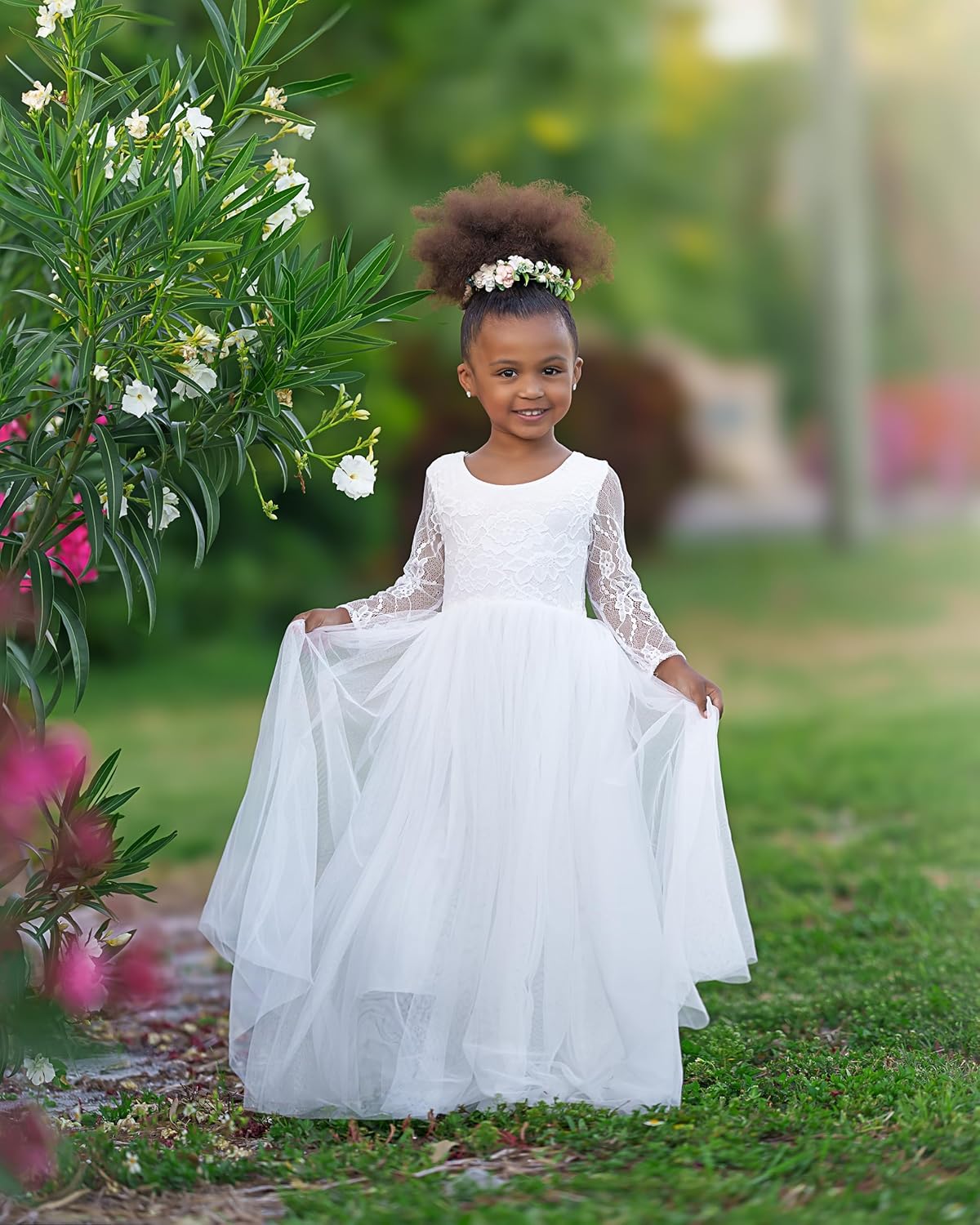 LalaMira Flower Girl Dress Long Sleeve First Communion Dress Lace/Tulle Toddler Dresses for Wedding Bridesmaid Garden Party - Image 4