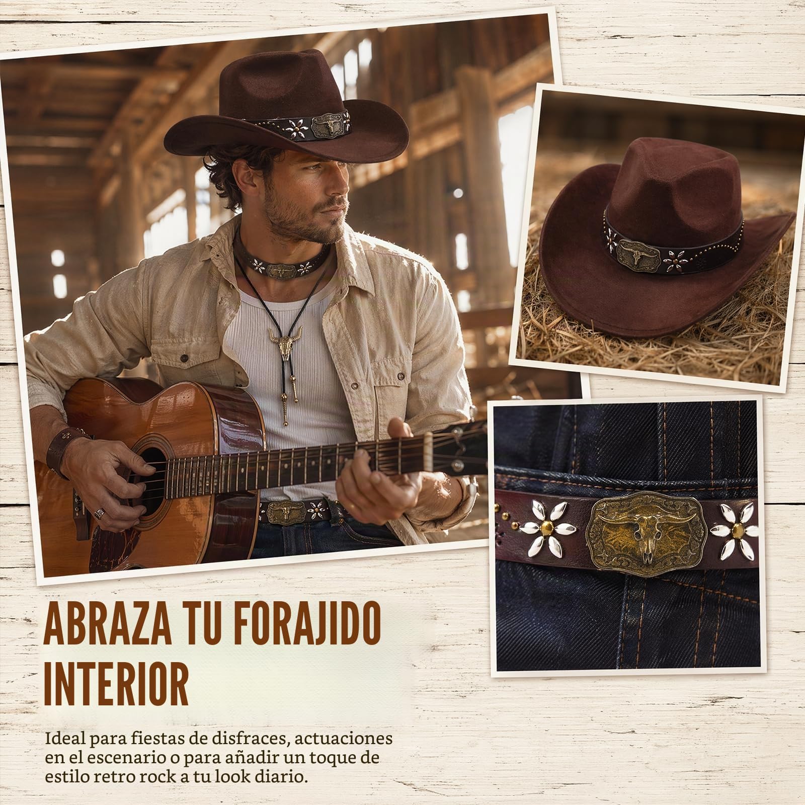Sombrero Vaquero Estilo Oeste Americano Con Acabado Bronce Y Detalles De Cuero, Perfecto Para Rodeos, Fiestas Temáticas, Halloween Y Celebraciones Especiales